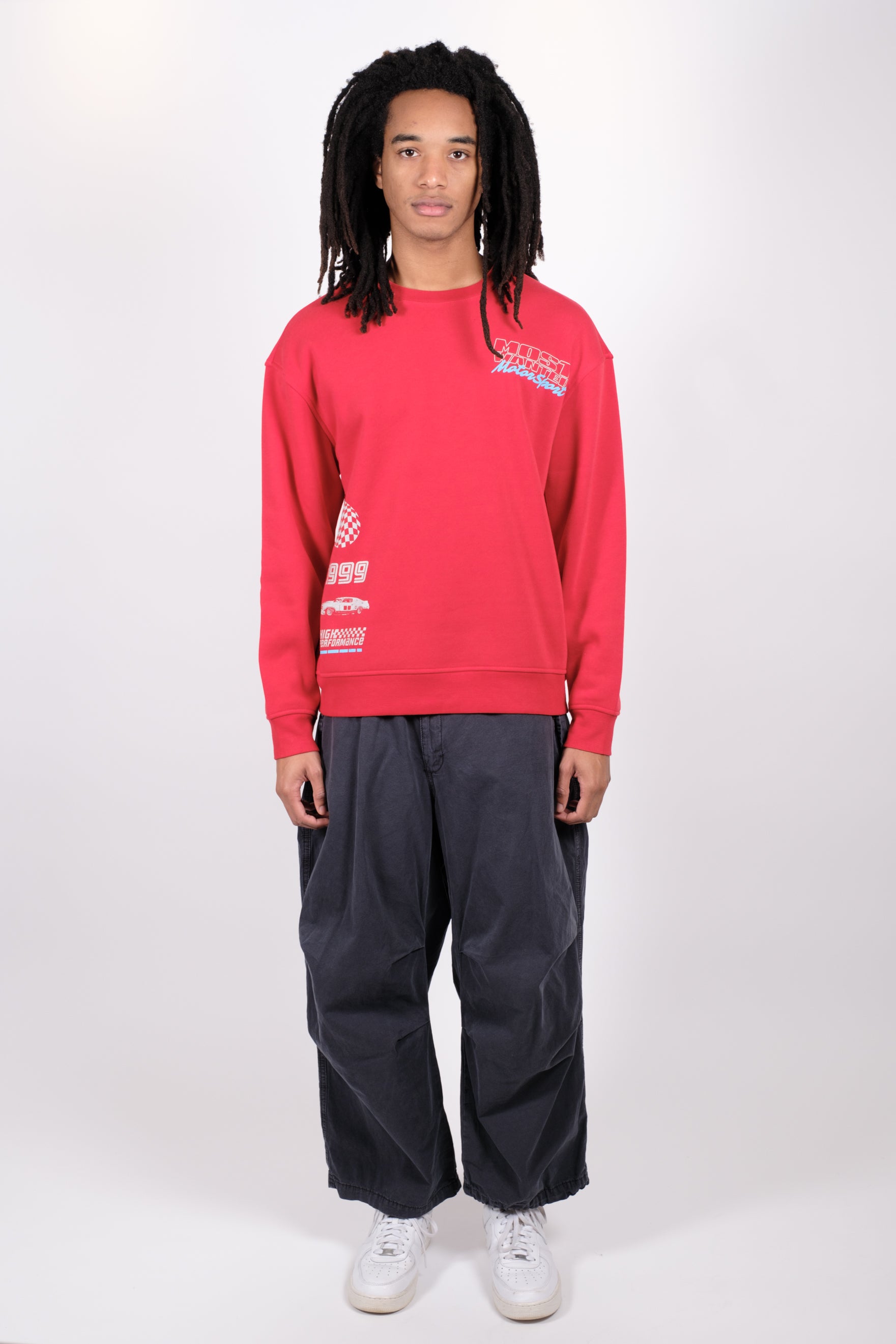 Brooklyn Cloth’s Most Wanted Motorsport themed crew neck sweatshirt
#color_red