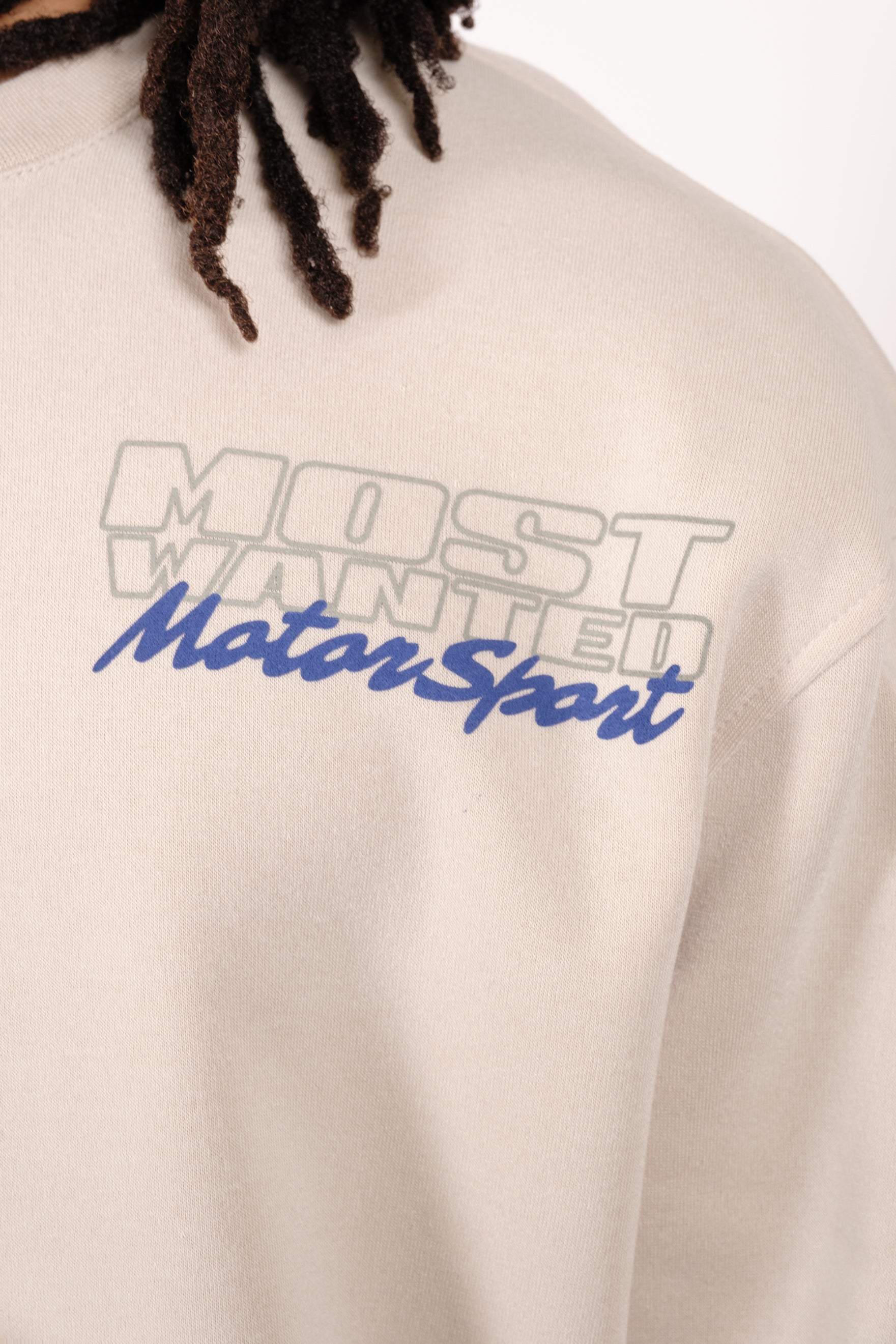 Classic crew neck sweatshirt featuring Most Wanted Motorsport logo
#color_sand