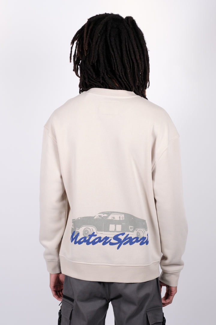 Brooklyn Cloth crew neck sweatshirt with Most Wanted Motorsport design
#color_sand
