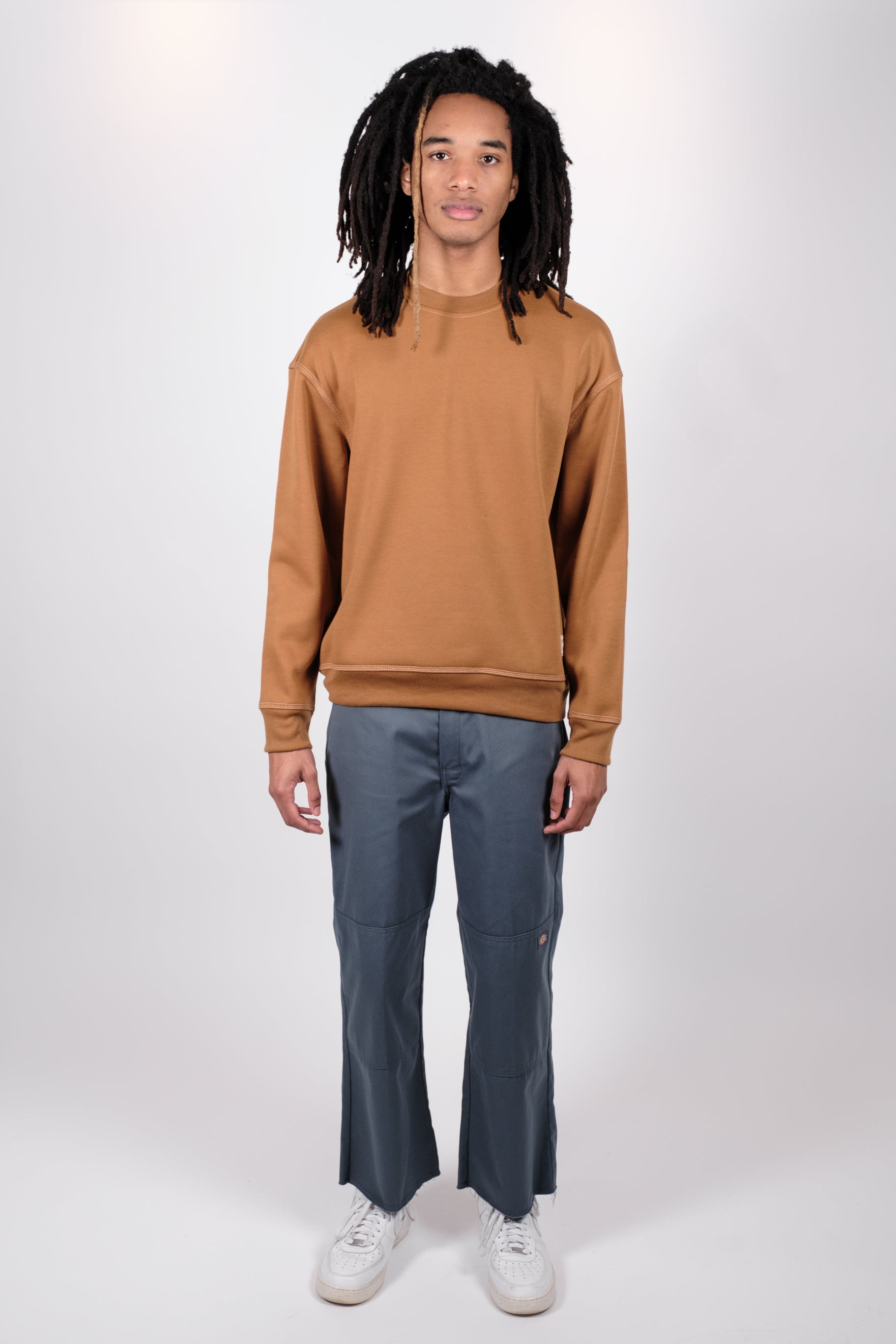 Two Tone Stitch Detail Crewneck Sweatshirt 
#color_tobacco