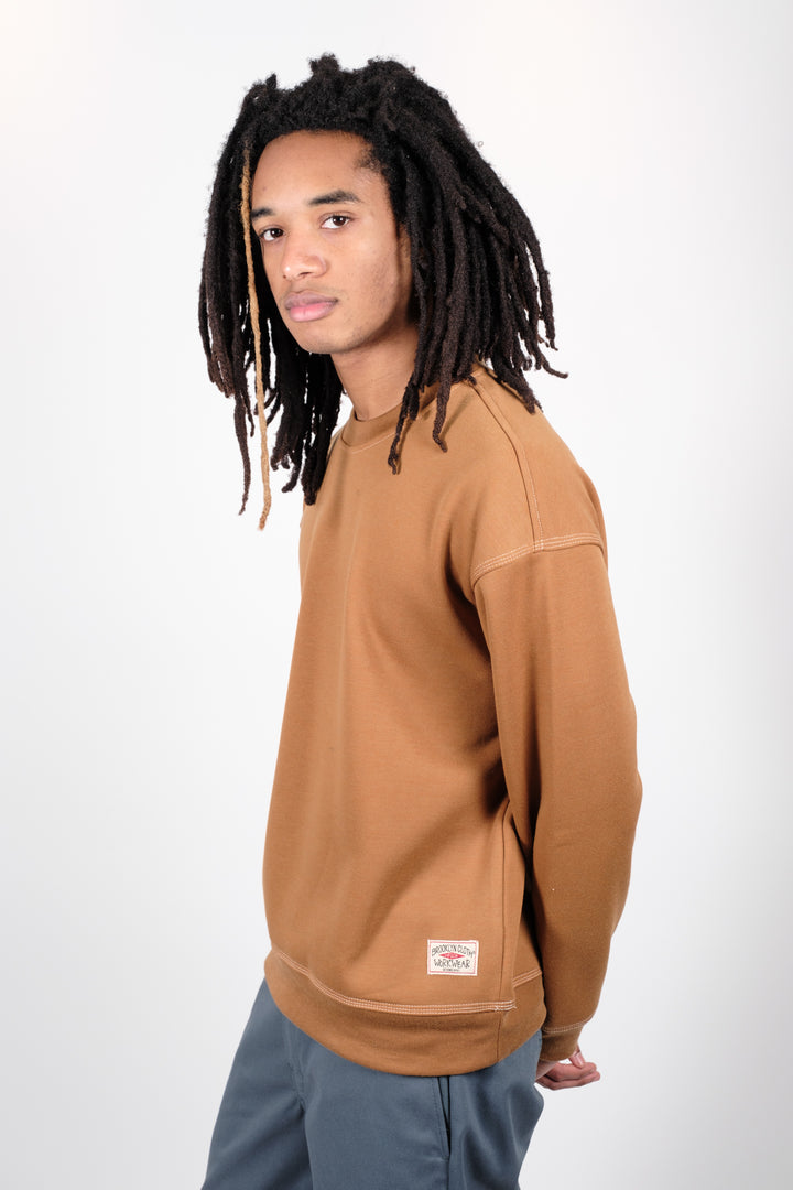 Contrast-Stitched Casual Crewneck 
#color_tobacco