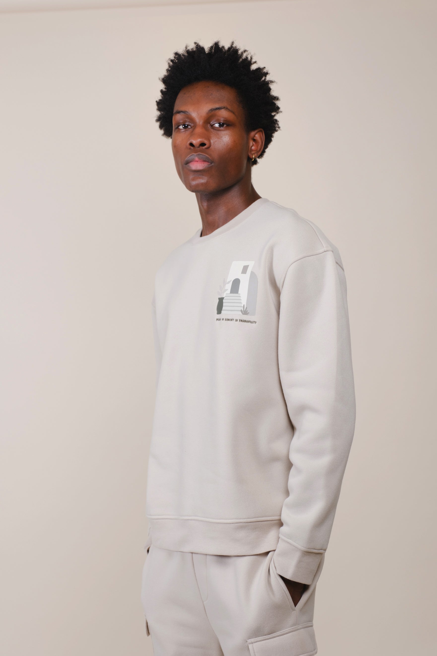 Comfortable crew neck sweatshirt with uplifting Thank You Have a Nice Day graphic
#color sand
