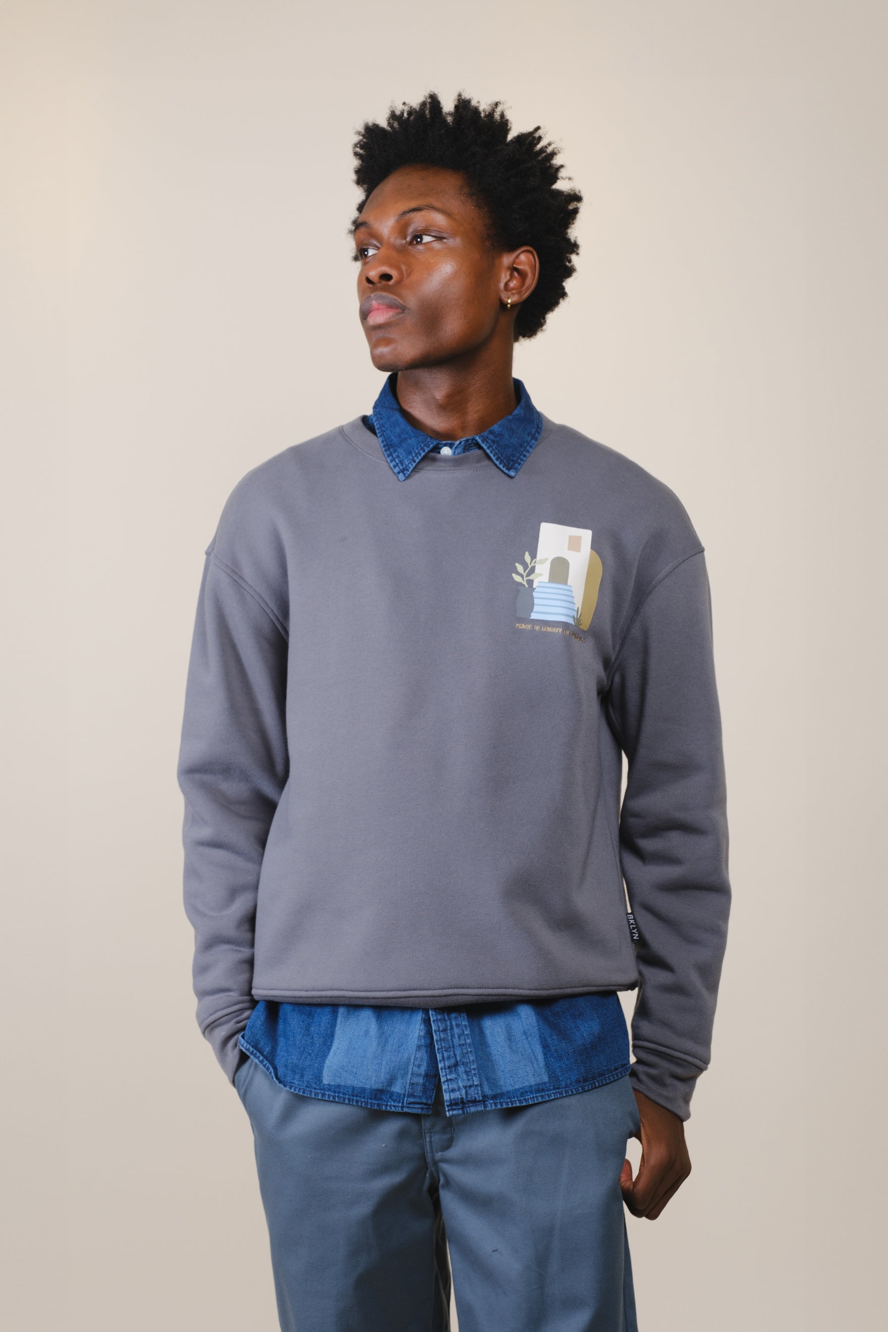 Brooklyn Cloth Thank You Have a Nice Day Crew Neck Sweatshirt 
#color_steel-grey