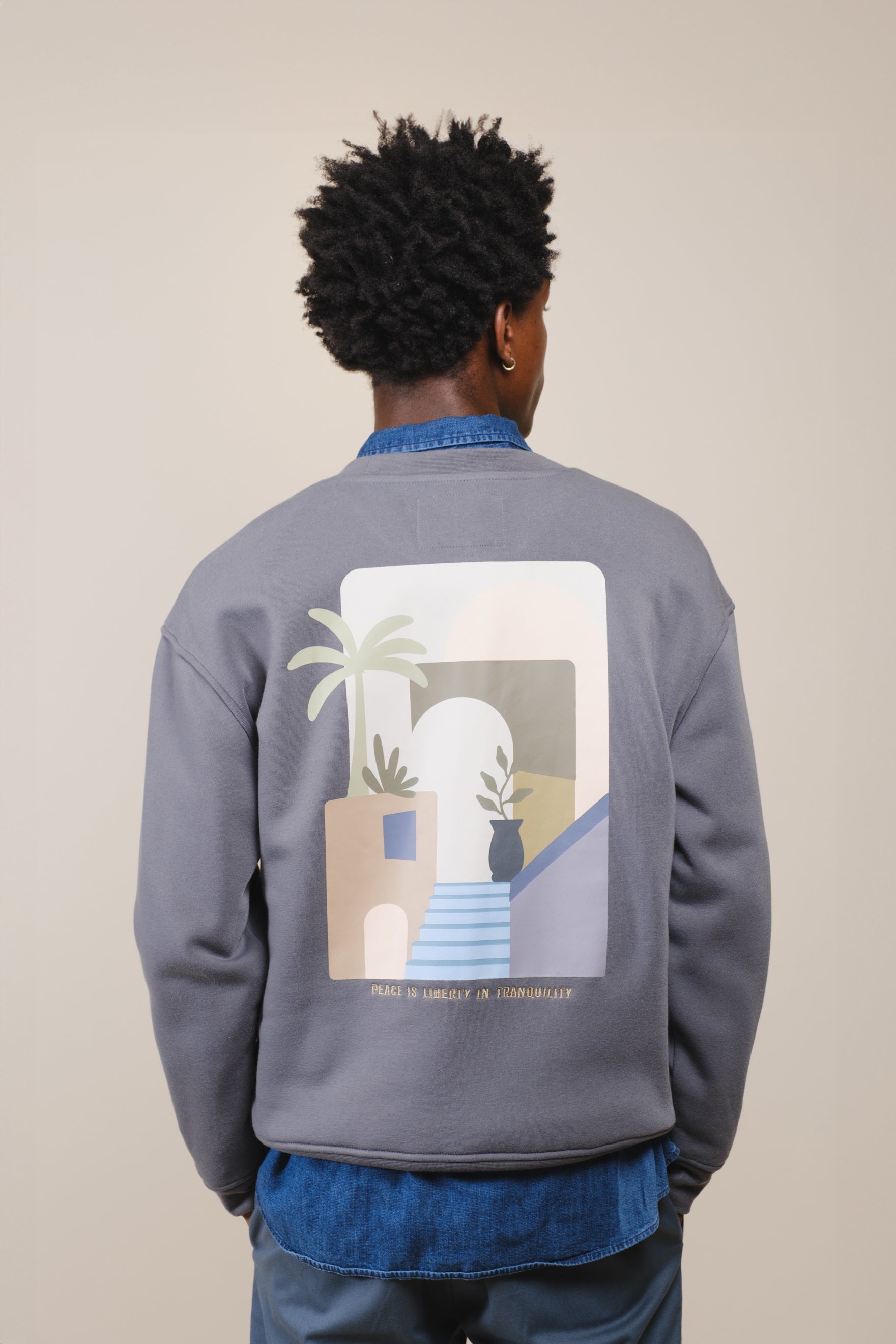 Statement crew neck sweatshirt with Thank You Have a Nice Day graphic
#color_steel grey