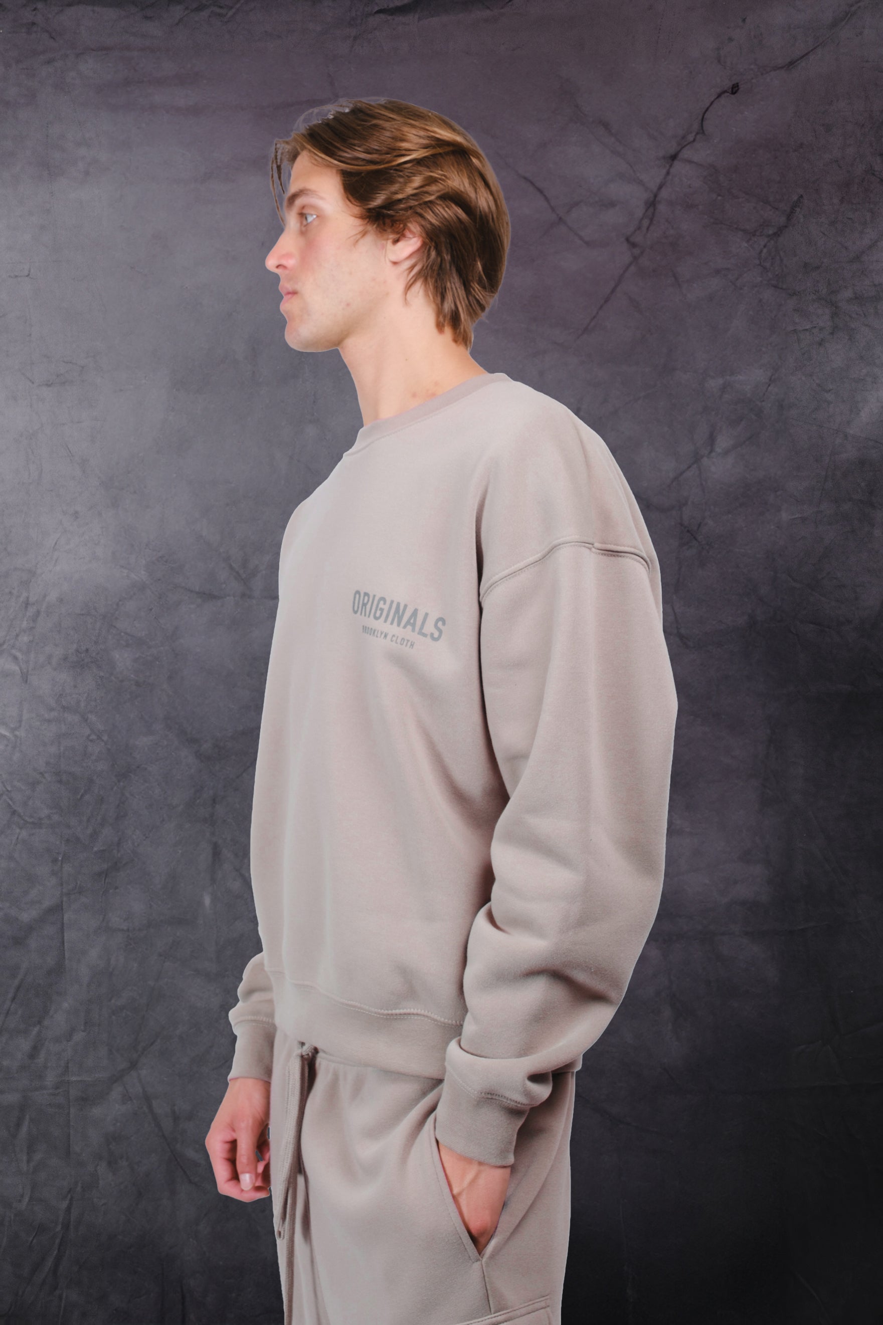 Brooklyn Cloth Originals Tonal Hd Fleece Crew with oversized style
#color_pumice stone