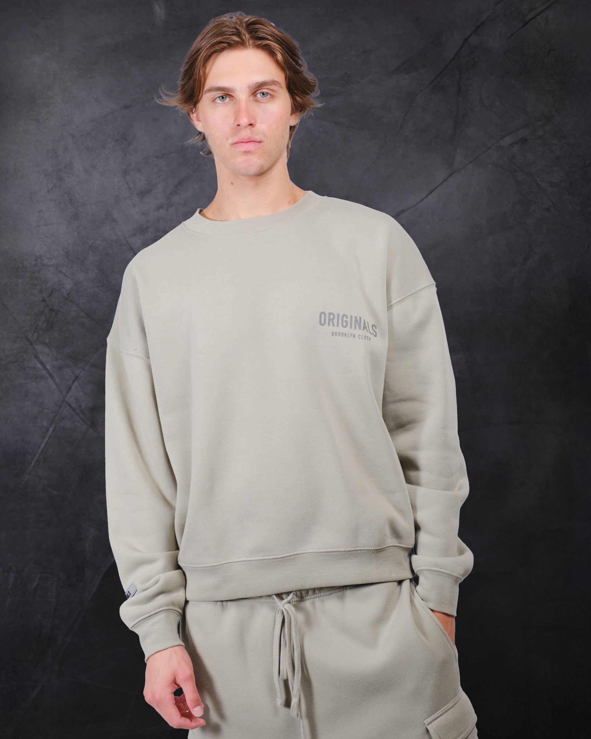 Oversized fit Originals Tonal Hd Fleece Crew by Brooklyn Cloth
#color_sage