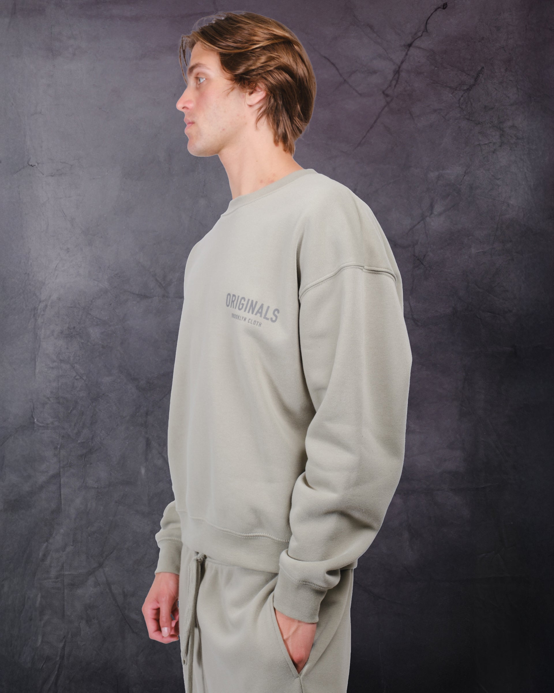 Oversized fit Originals Tonal Hd Fleece Crew by Brooklyn Cloth
#color_sage