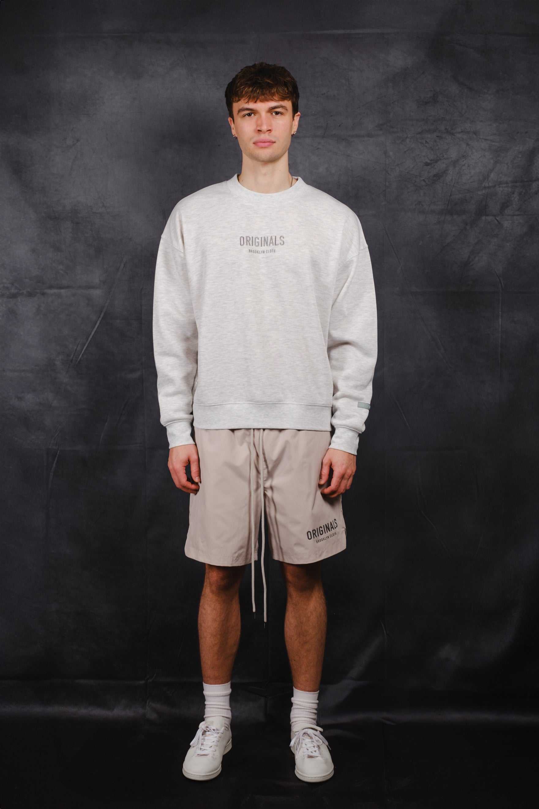 Brooklyn Cloth Originals Crew Neck Sweatshirt with tonal fleece embroidery
#color_natural heather