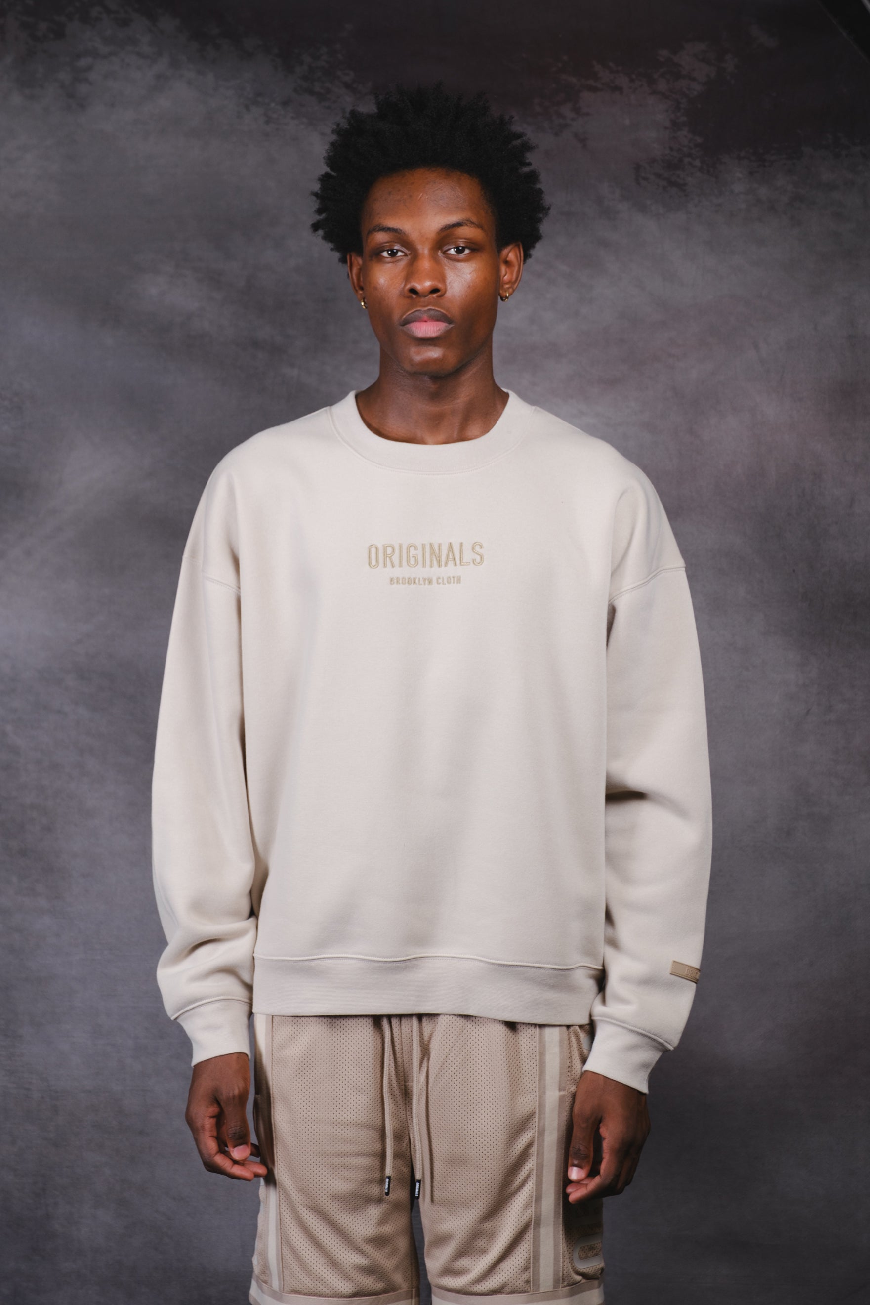 Brooklyn Cloth Originals Tonal Embroidered Fleece Crew Neck Sweatshirt
#color_sand