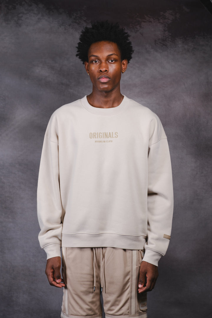 Brooklyn Cloth Originals Tonal Embroidered Fleece Crew Neck Sweatshirt
#color_sand