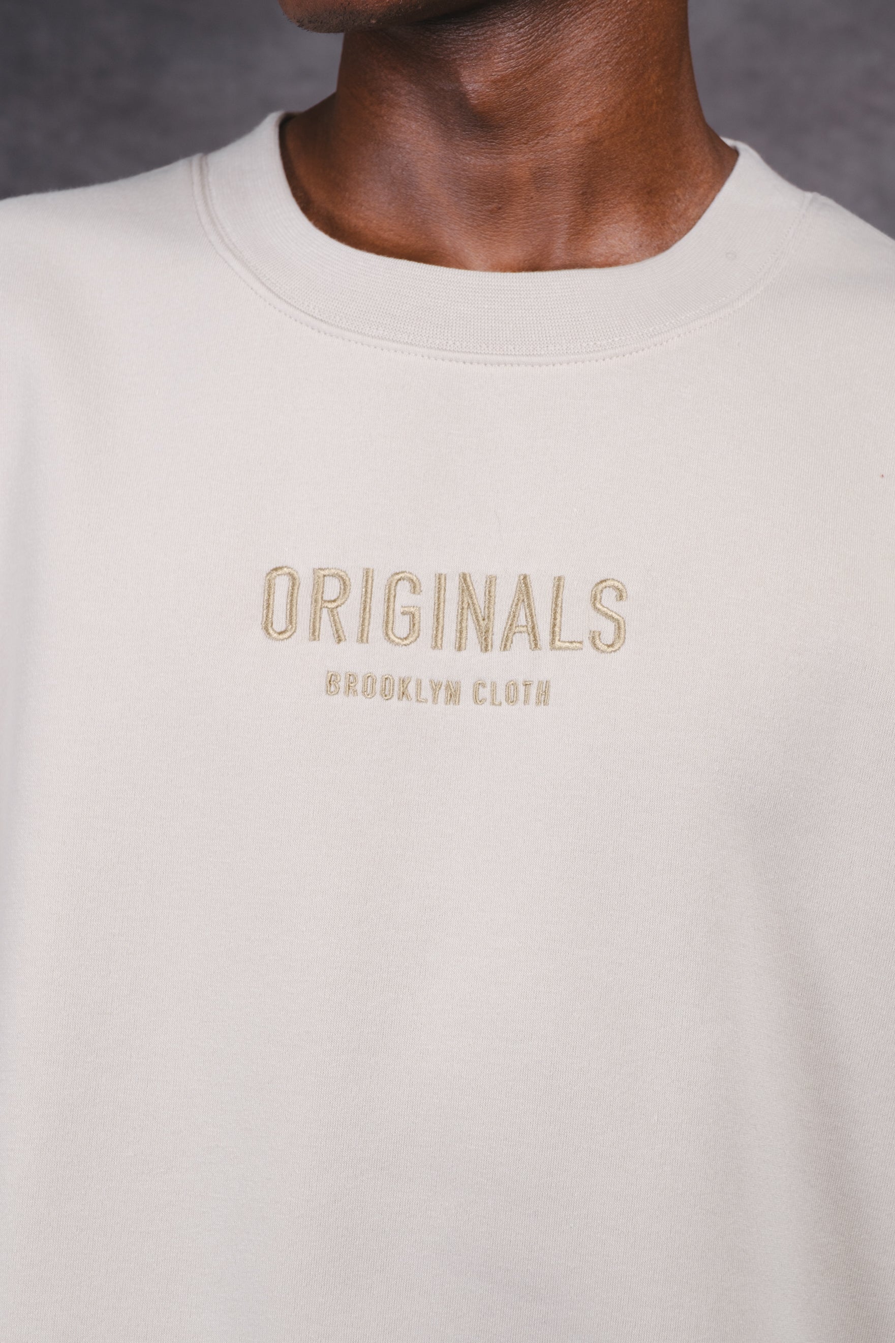 Classic Originals Fleece Crew Neck with tonal embroidery by Brooklyn Cloth
#color_sand