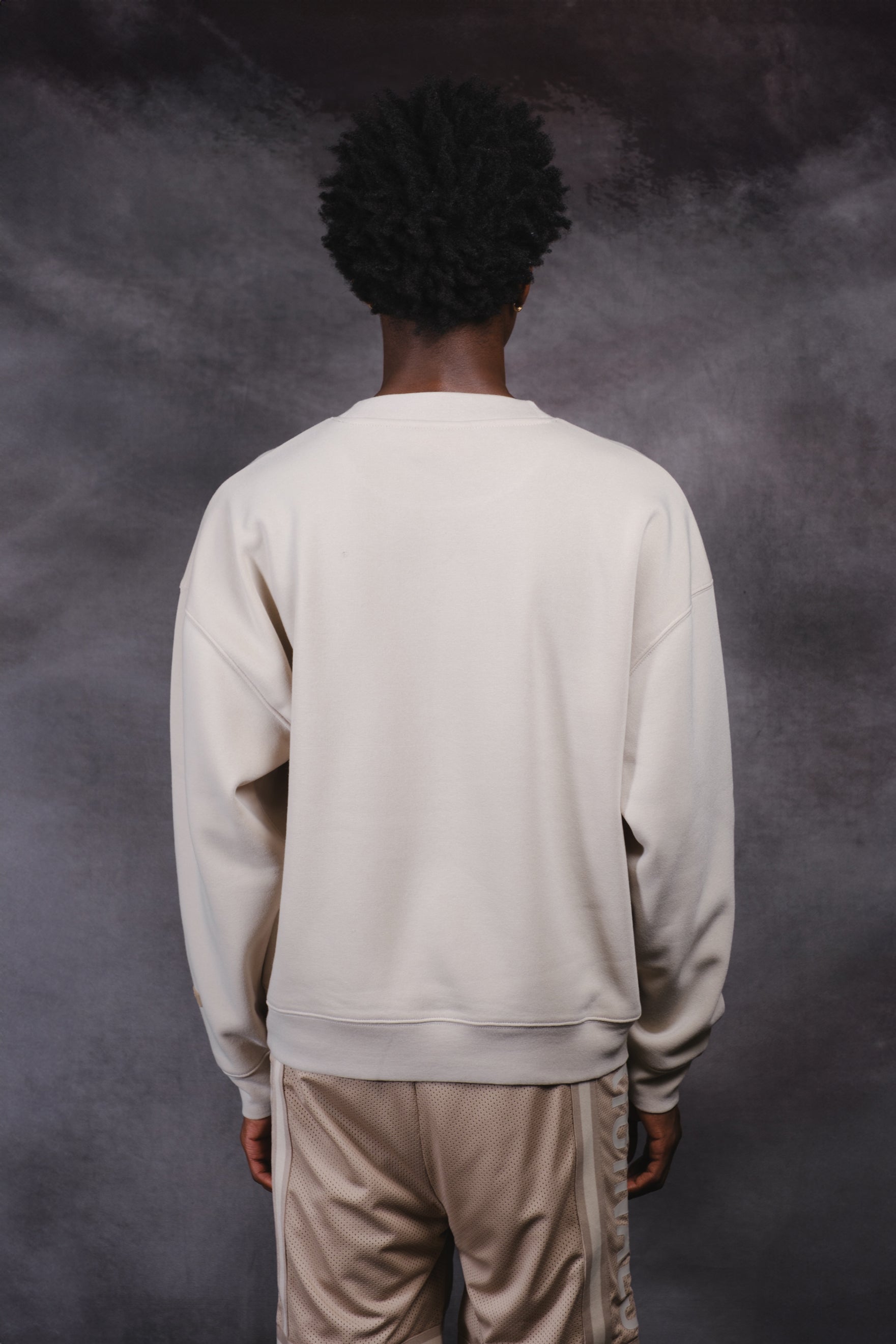 Tonal Embroidered Fleece Crew Neck Sweatshirt by Brooklyn Cloth
#color_sand