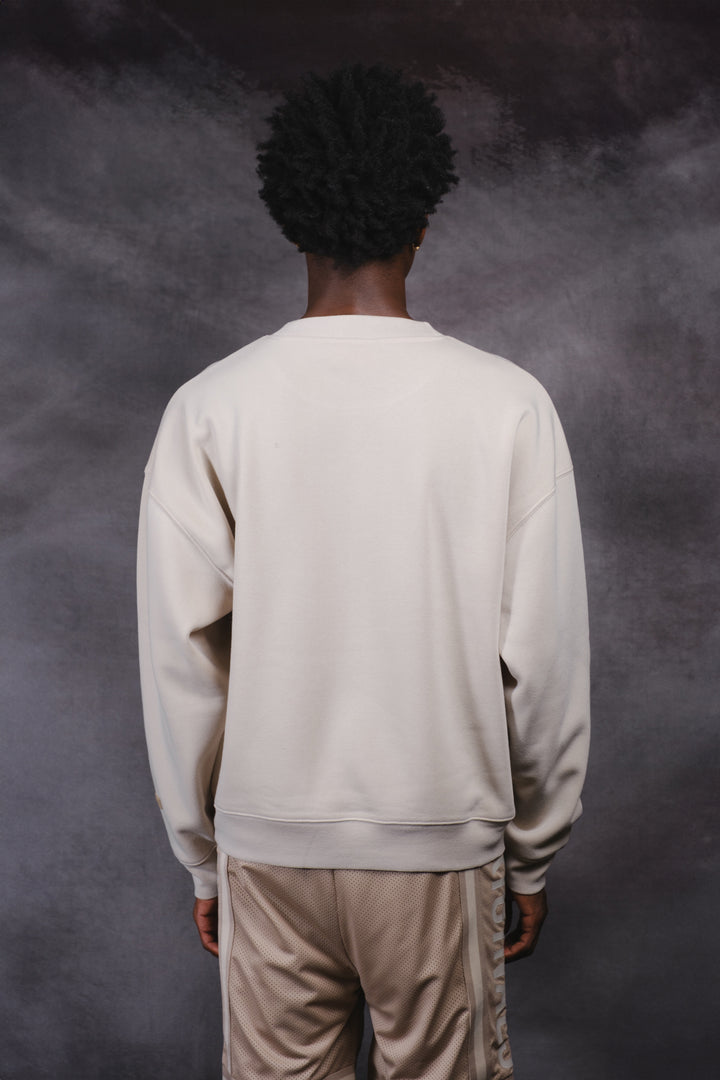 Tonal Embroidered Fleece Crew Neck Sweatshirt by Brooklyn Cloth
#color_sand