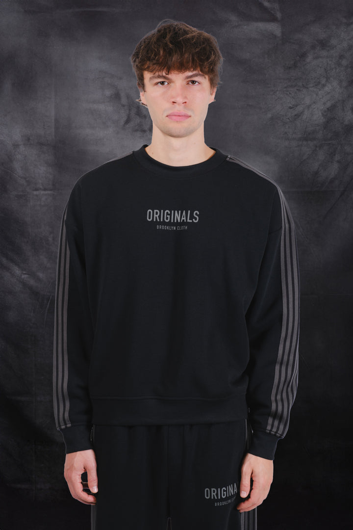 High quality men's track sweatshirt with crewneck line and lettering on center #color_black