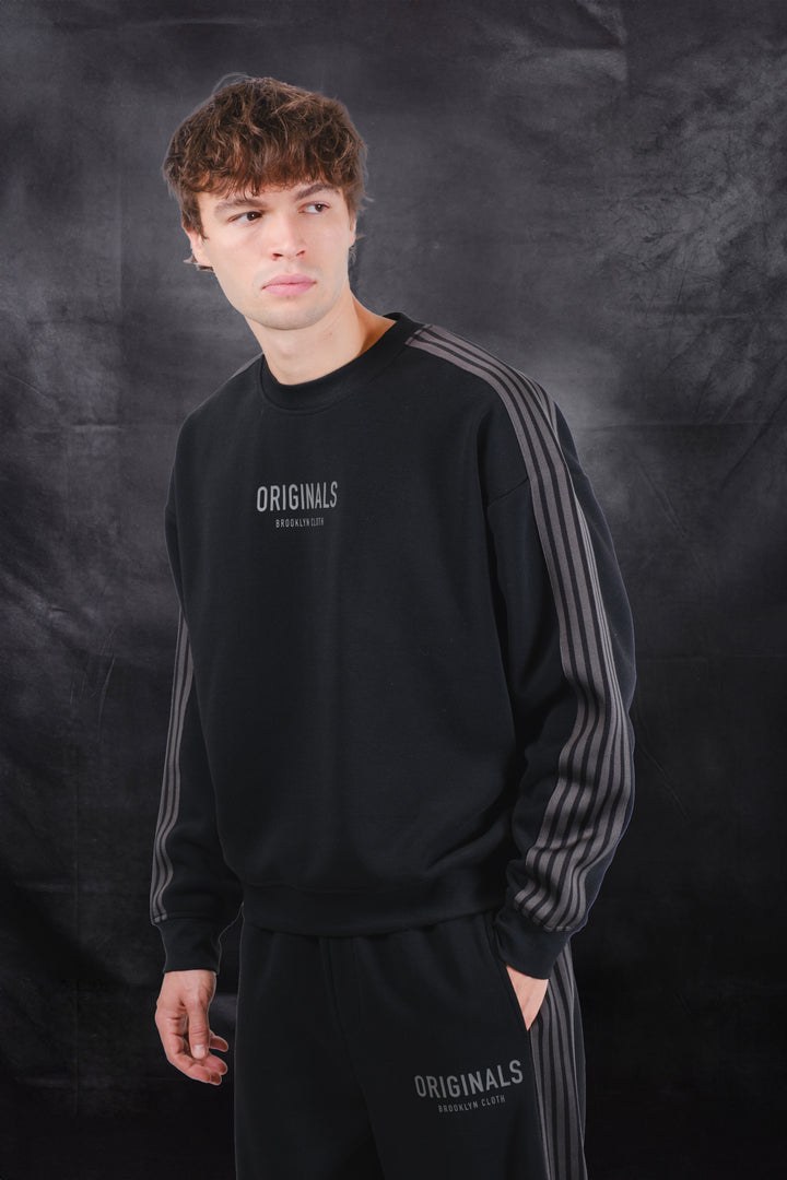 Black originals crewneck track sweatshirt 
#color_black