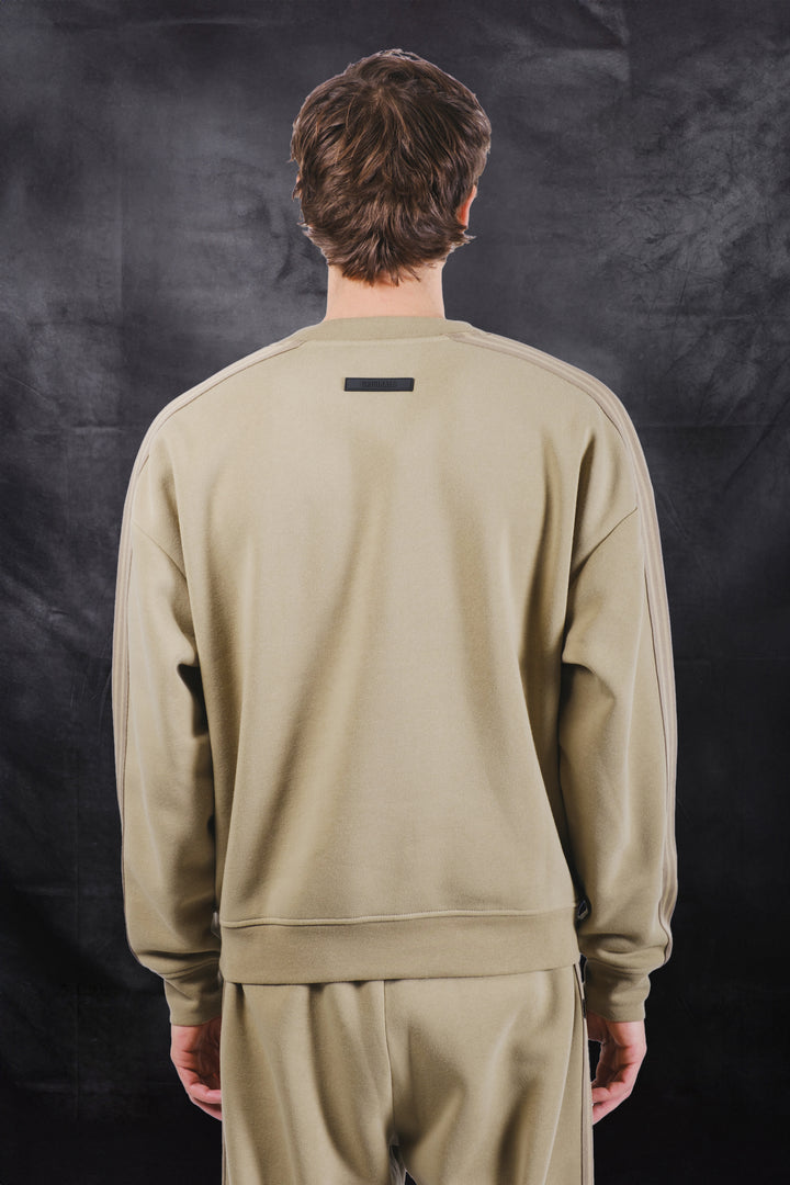 High quality crewneck sweatshirt with rubber patch on back 
#color_olive-grey