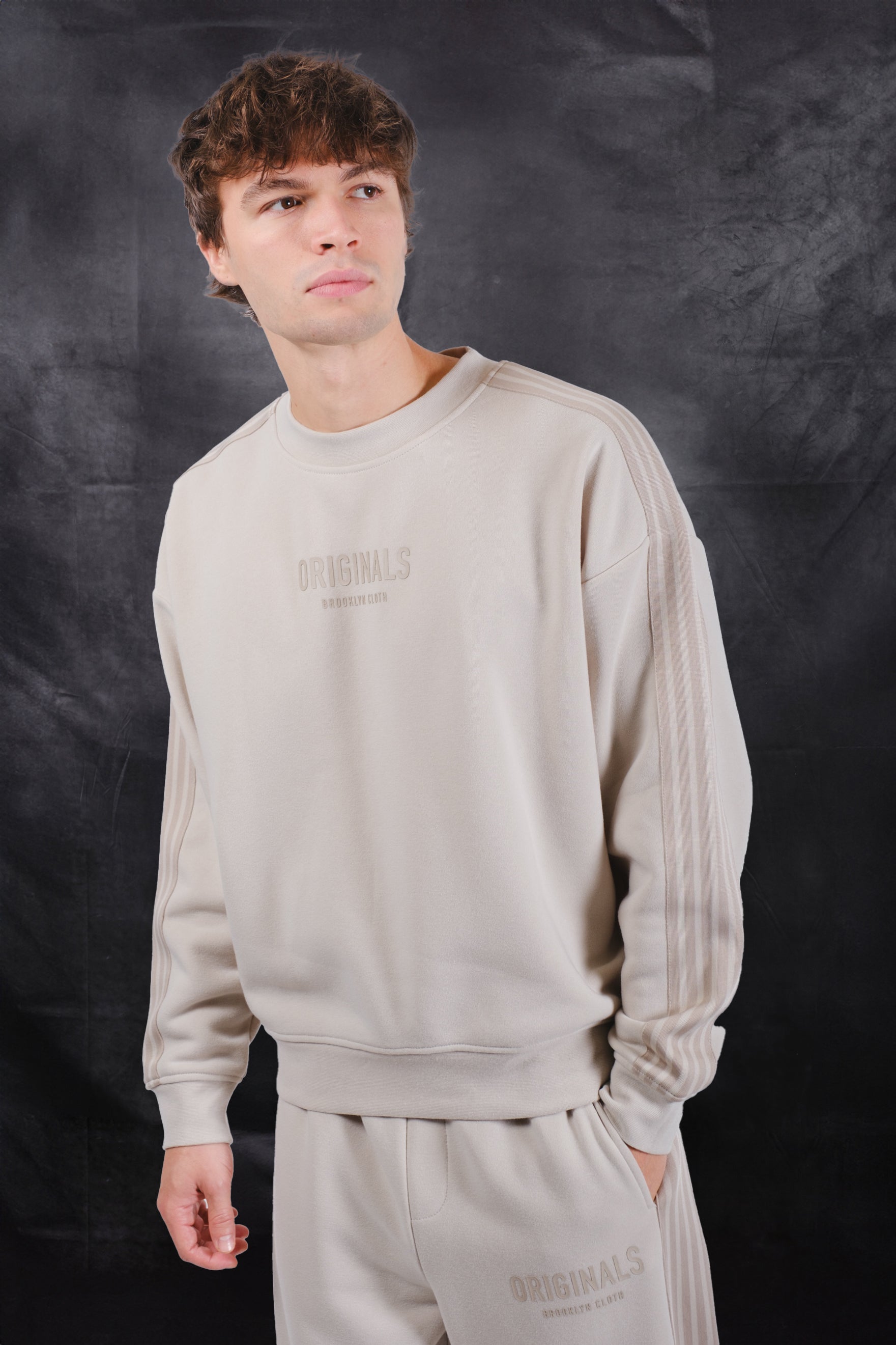Crewneck track sweatshirt in sand #color_sand