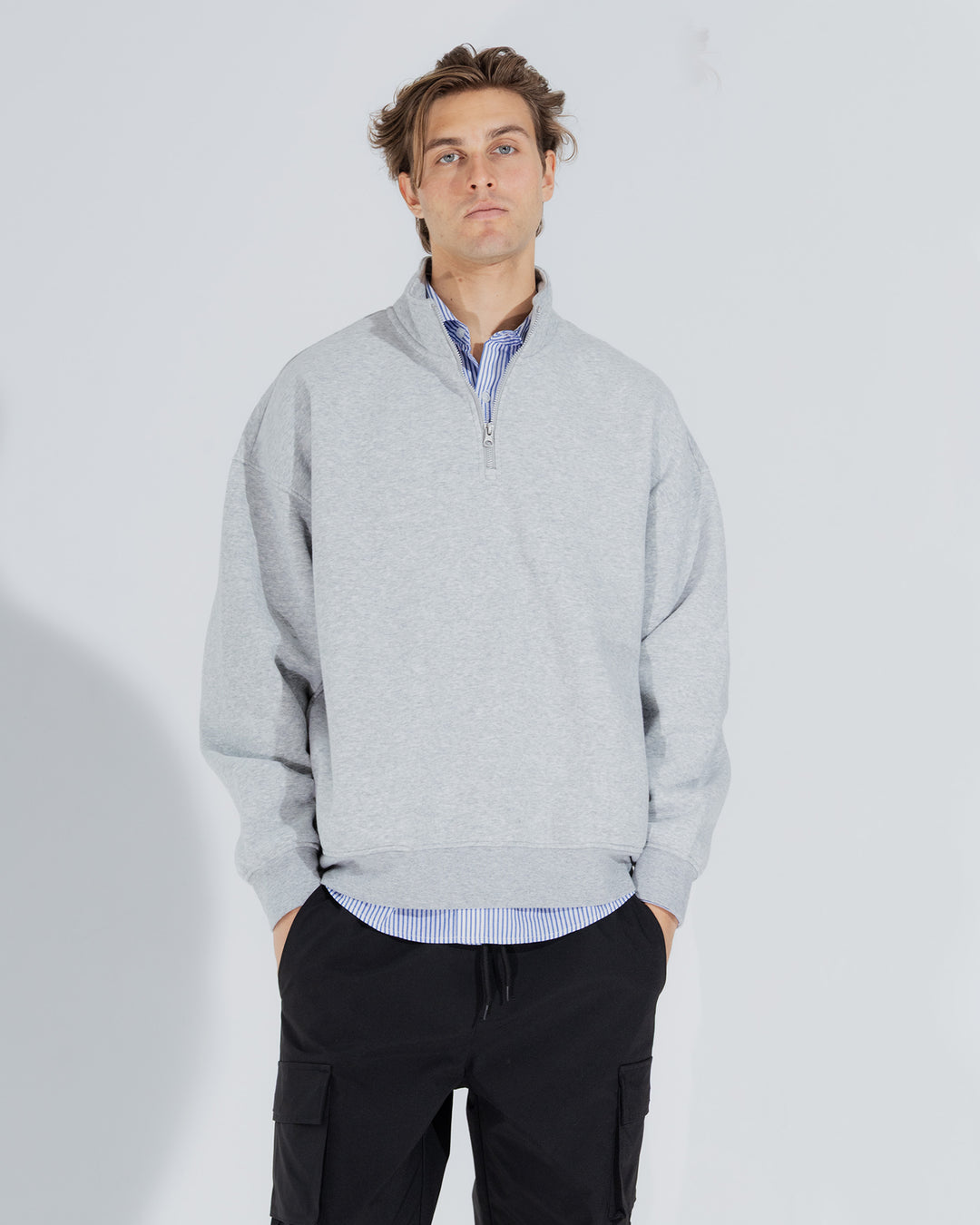 Heavyweight Quarter Zip Pullover - Heather Grey