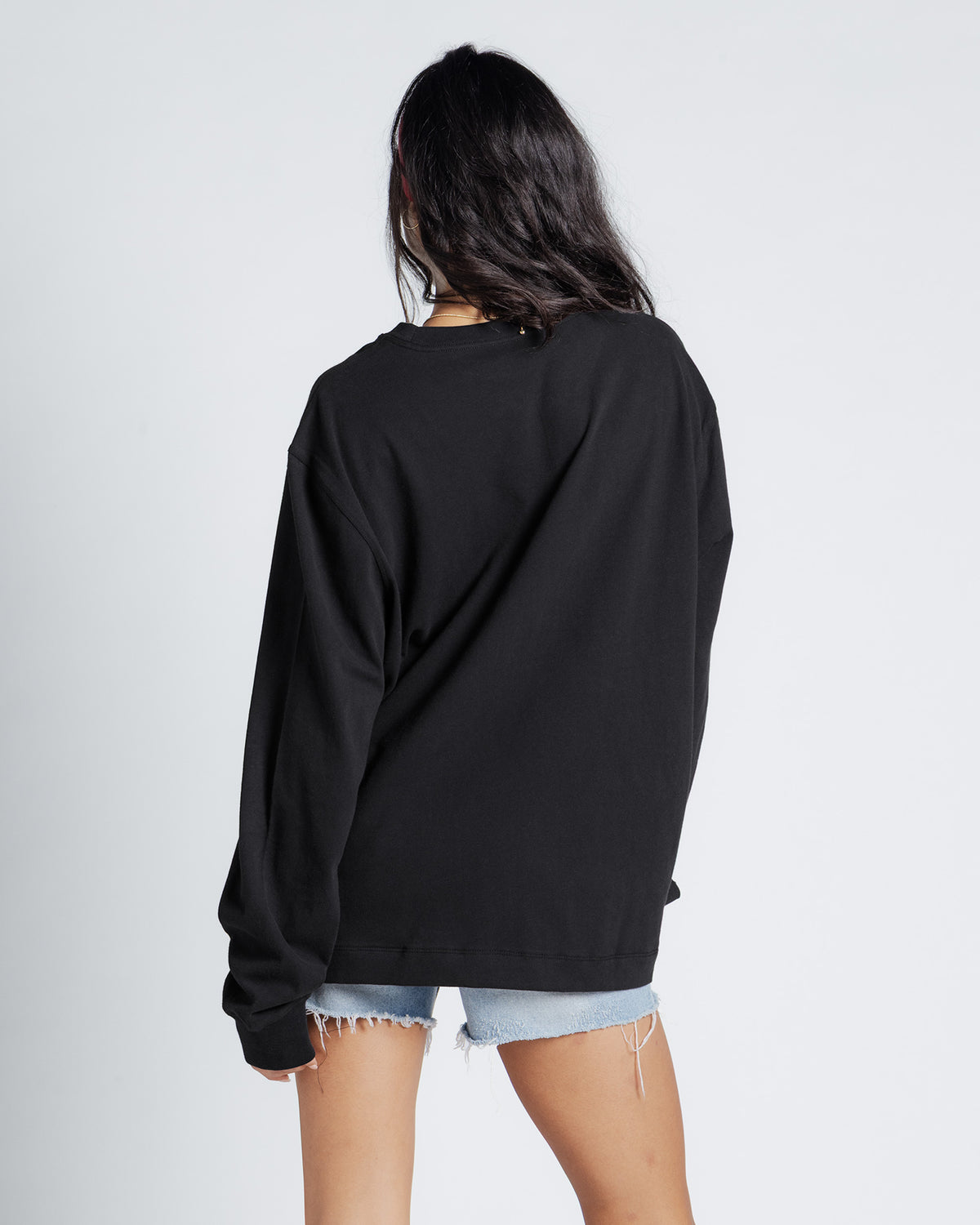 Flaming Rose Emb Heavyweight Long Sleeve Tee in Washed black