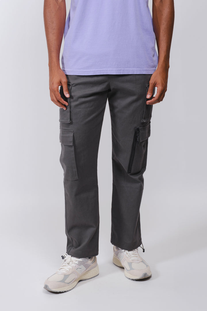 Durable twill cargo pants with utility pockets and flexible stretch fabric
#color_charcoal