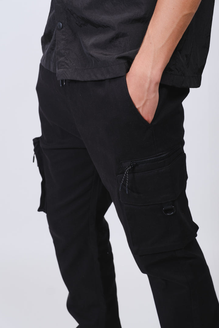 Brooklyn Cloth's black stretch twill zip pocket pant with pockets and contrast zippers 
#color_black