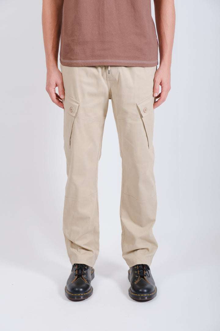 High quality men's twill cargo pants with added zippers and a relaxed fit #color_khaki
