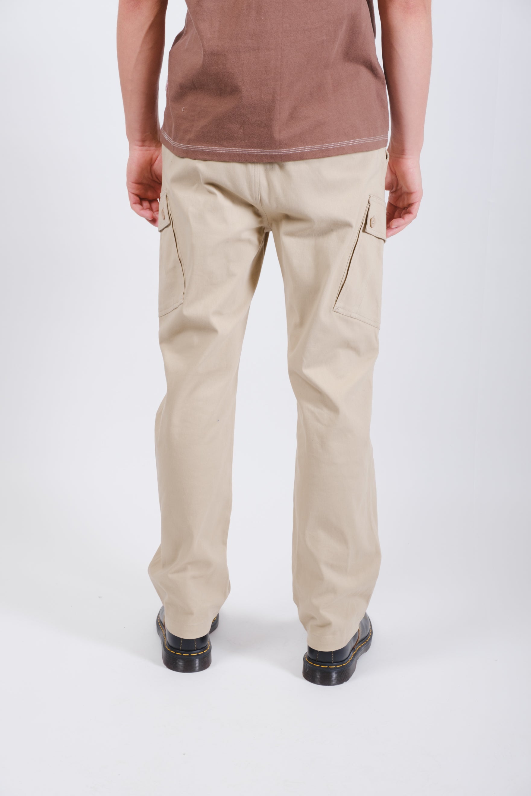 Khaki cargo pocket twill pants with extra added zippers, for men
#color_khaki