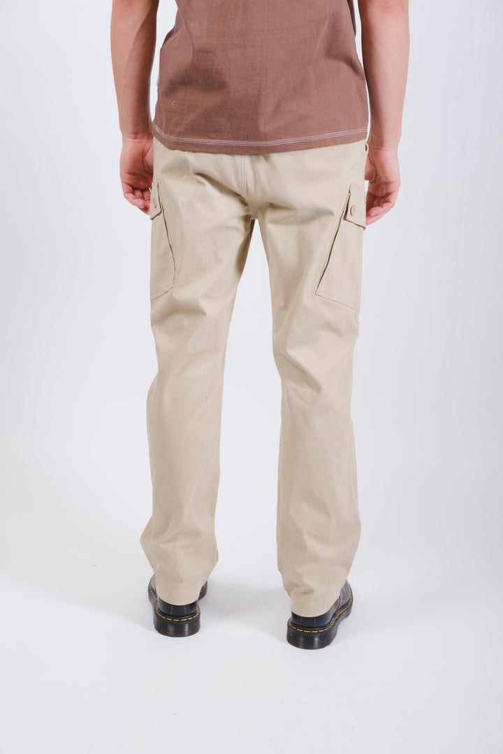 Khaki cargo pocket twill pants with extra added zippers, for men
#color_khaki