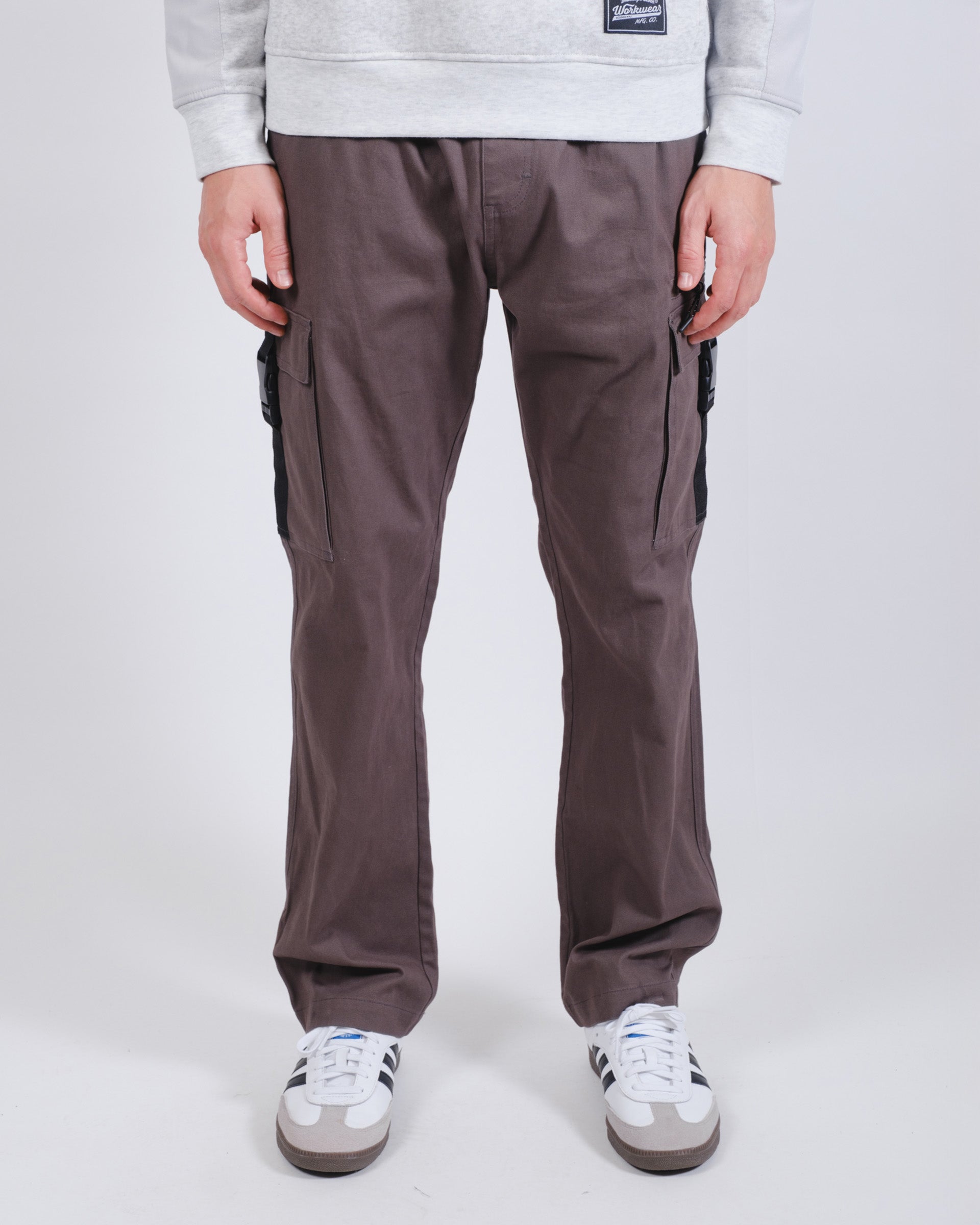 Men's stylish twill cargo pants with zip buckle pockets
#color_charcoal-grey
