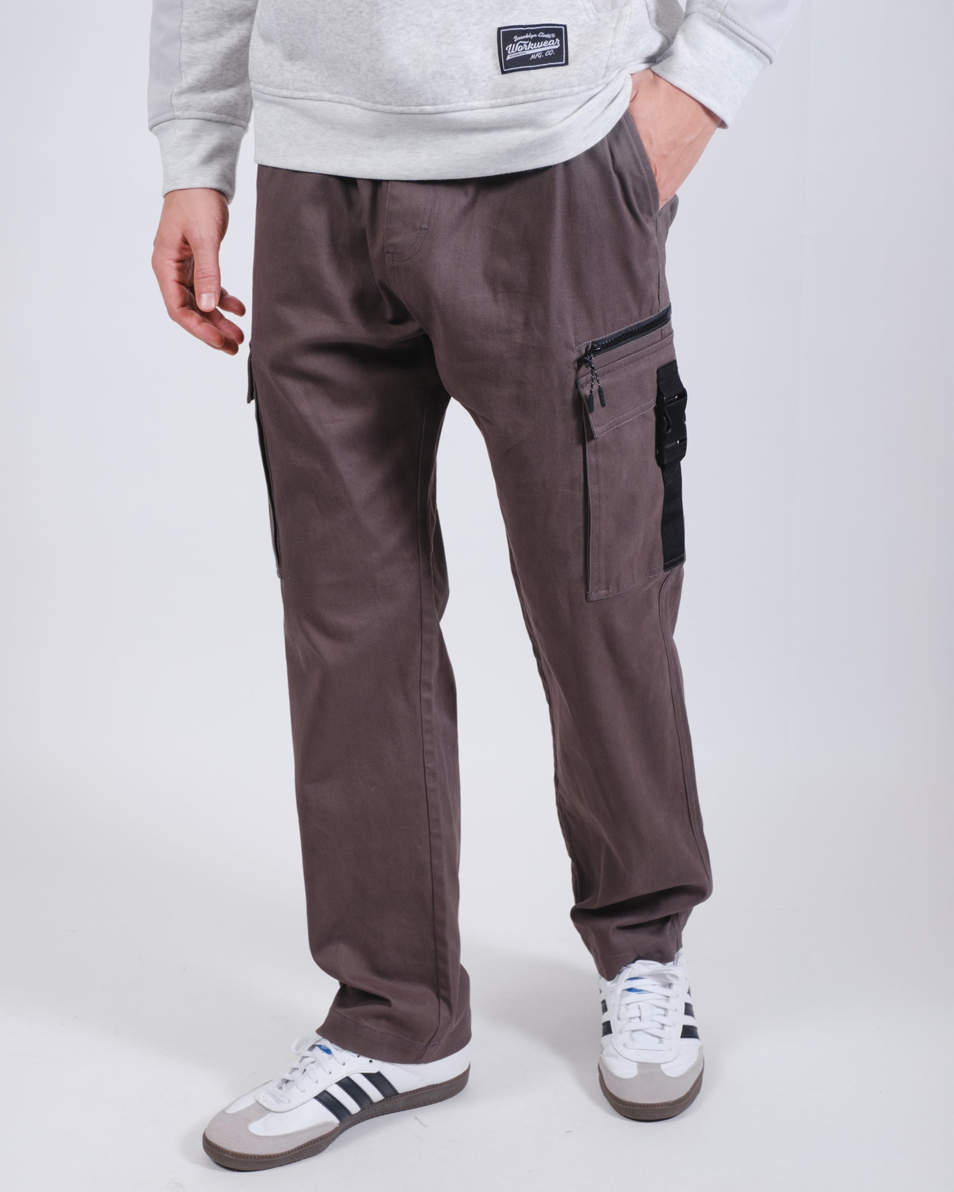 Men's stylish twill cargo pants with zip buckle pockets
#color_charcoal-grey