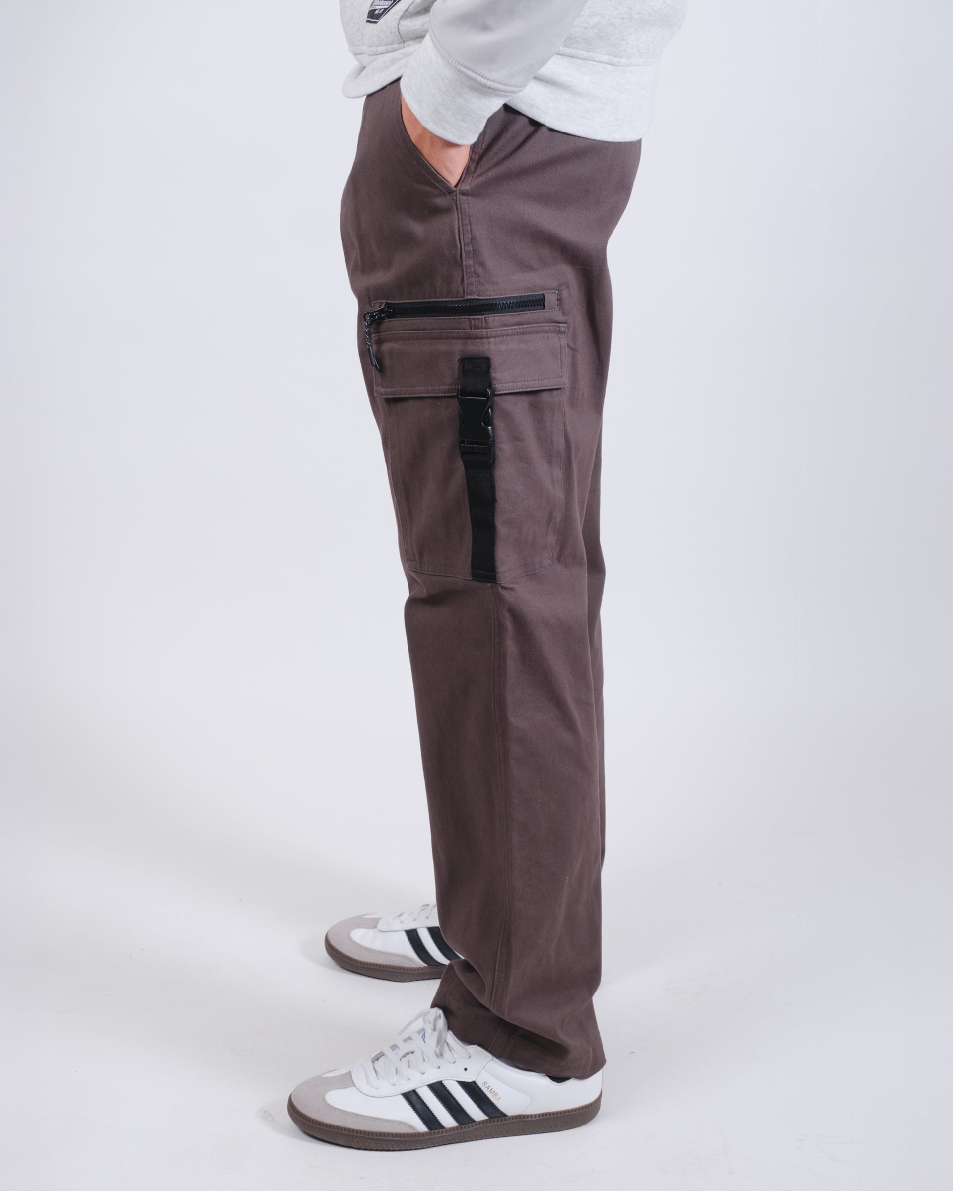Men's stylish twill cargo pants with zip buckle pockets
#color_charcoal-grey