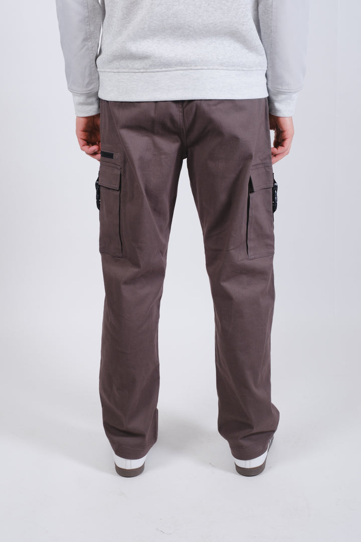 Charcoal grey zip buckle pocket twill cargo pants for men 
#color_charcoal-grey
