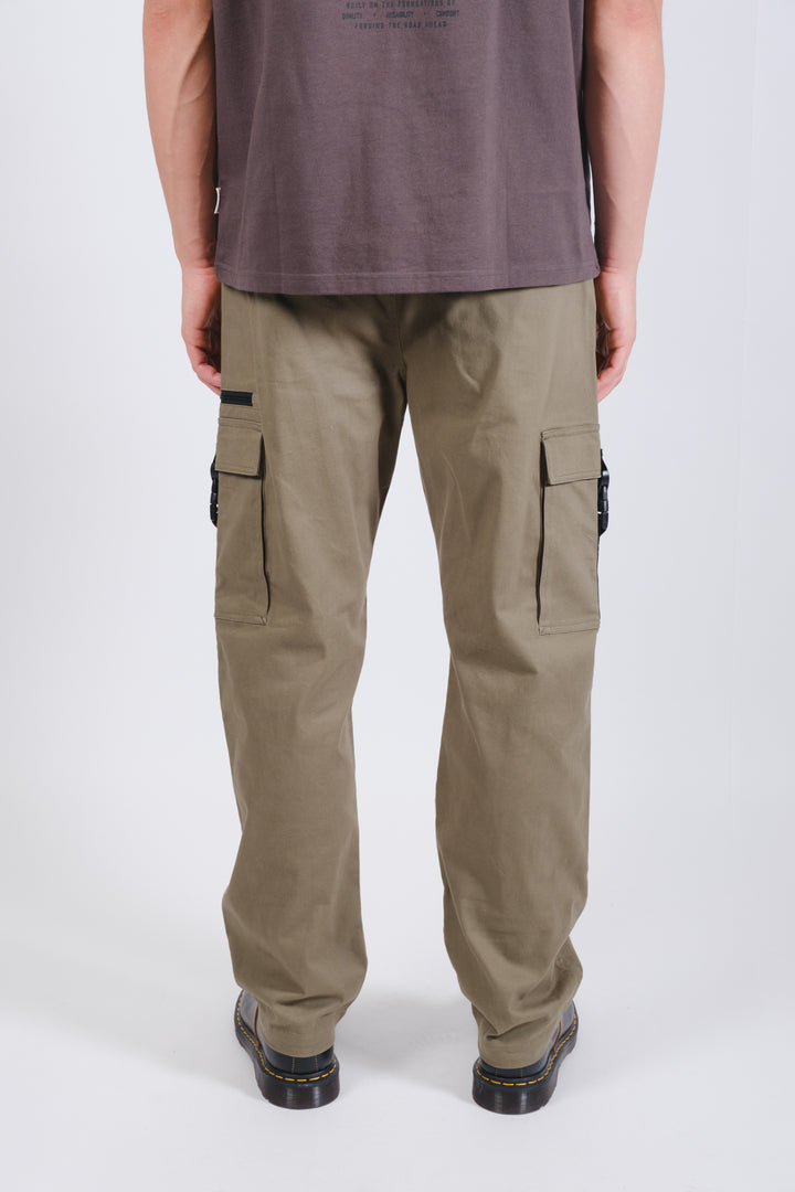 Brooklyn Cloth's Twill cargo pants with zip buckle pockets in olive 
#color_olive