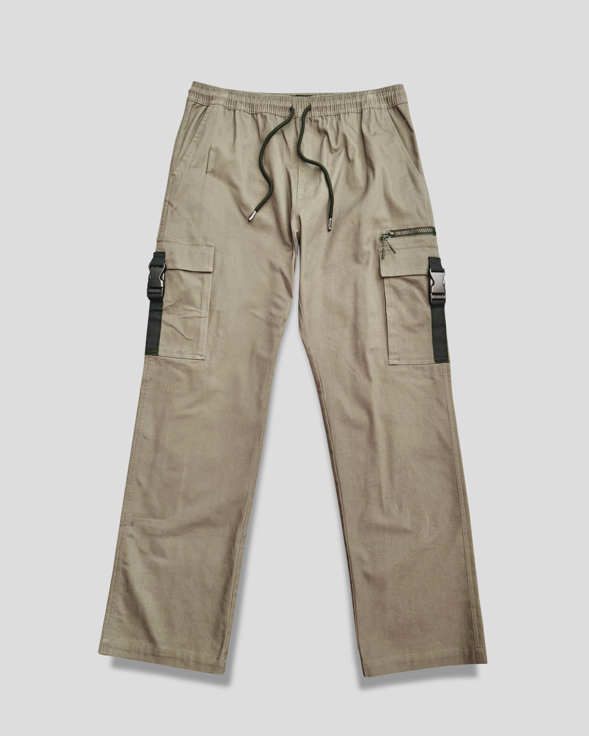 Men's stylish twill cargo pants with zip buckle pockets 
#color_olive