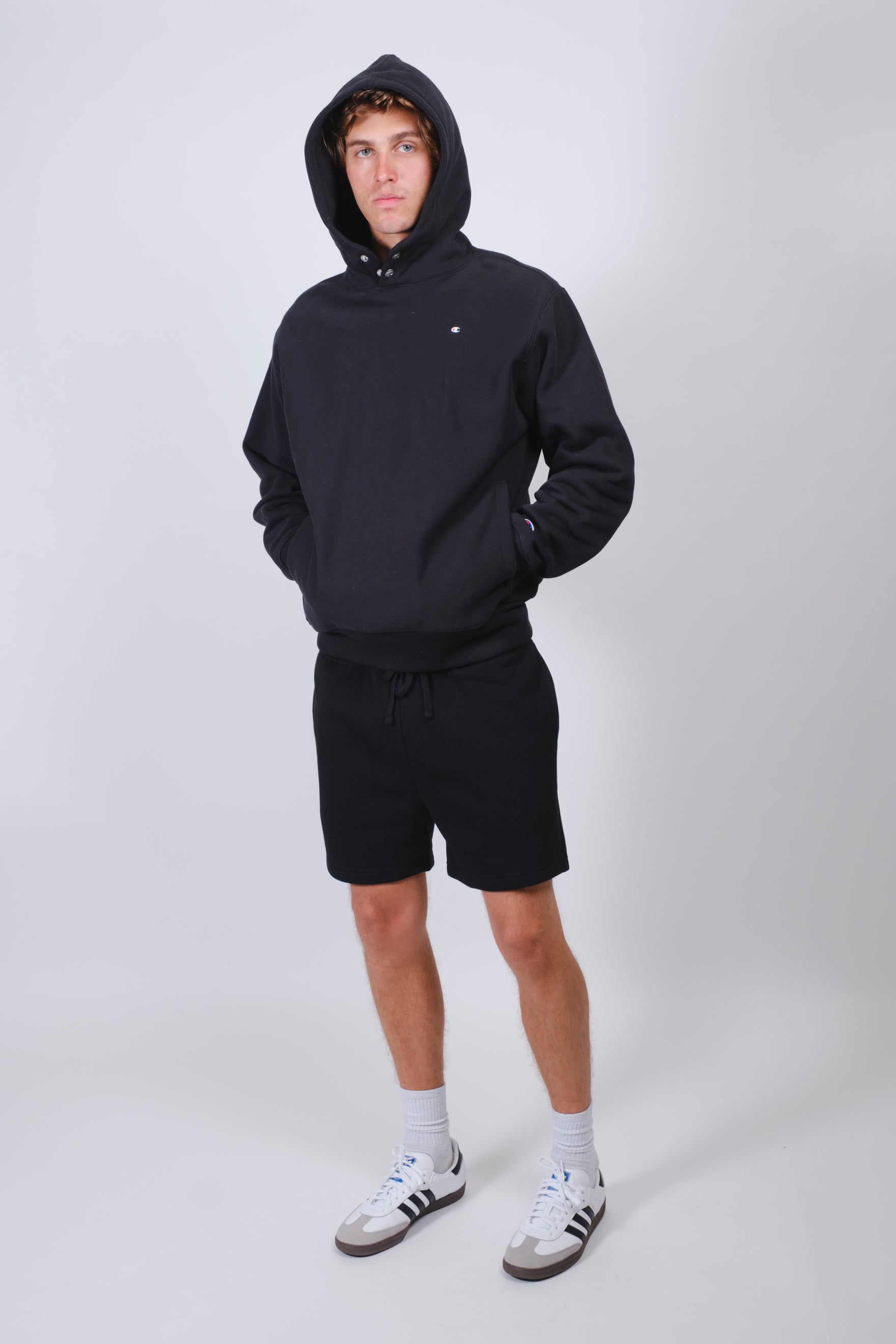 Versatile 2 Pack Fleece Shorts by Brooklyn Cloth, for comfort and style
#color_pumice-stone/black