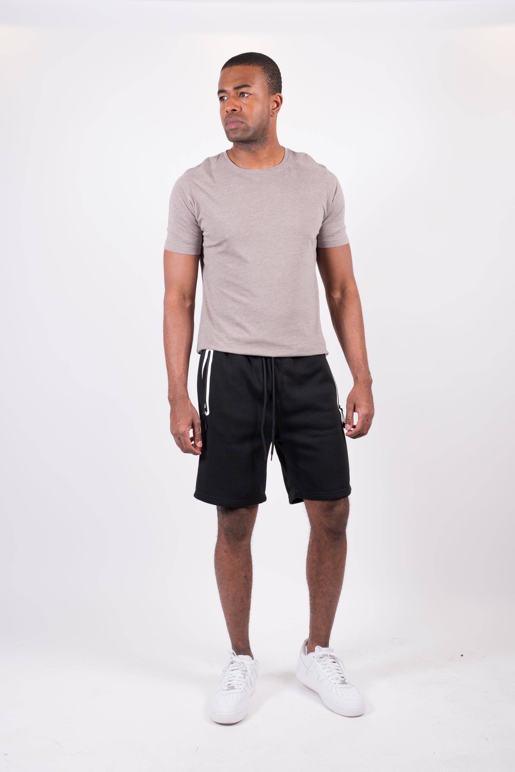 Functional Heat Seal Zip Shorts with drawstring waist for custom fit
#color_black and white