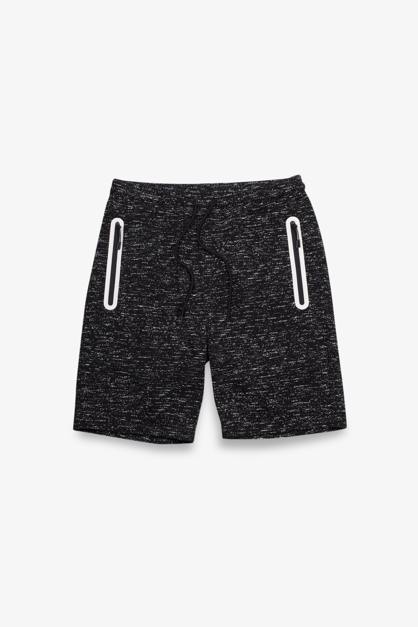 Men's Heat Seal Zip Shorts with elastic waistband and zipper pockets
#color_black-printed-space-dye