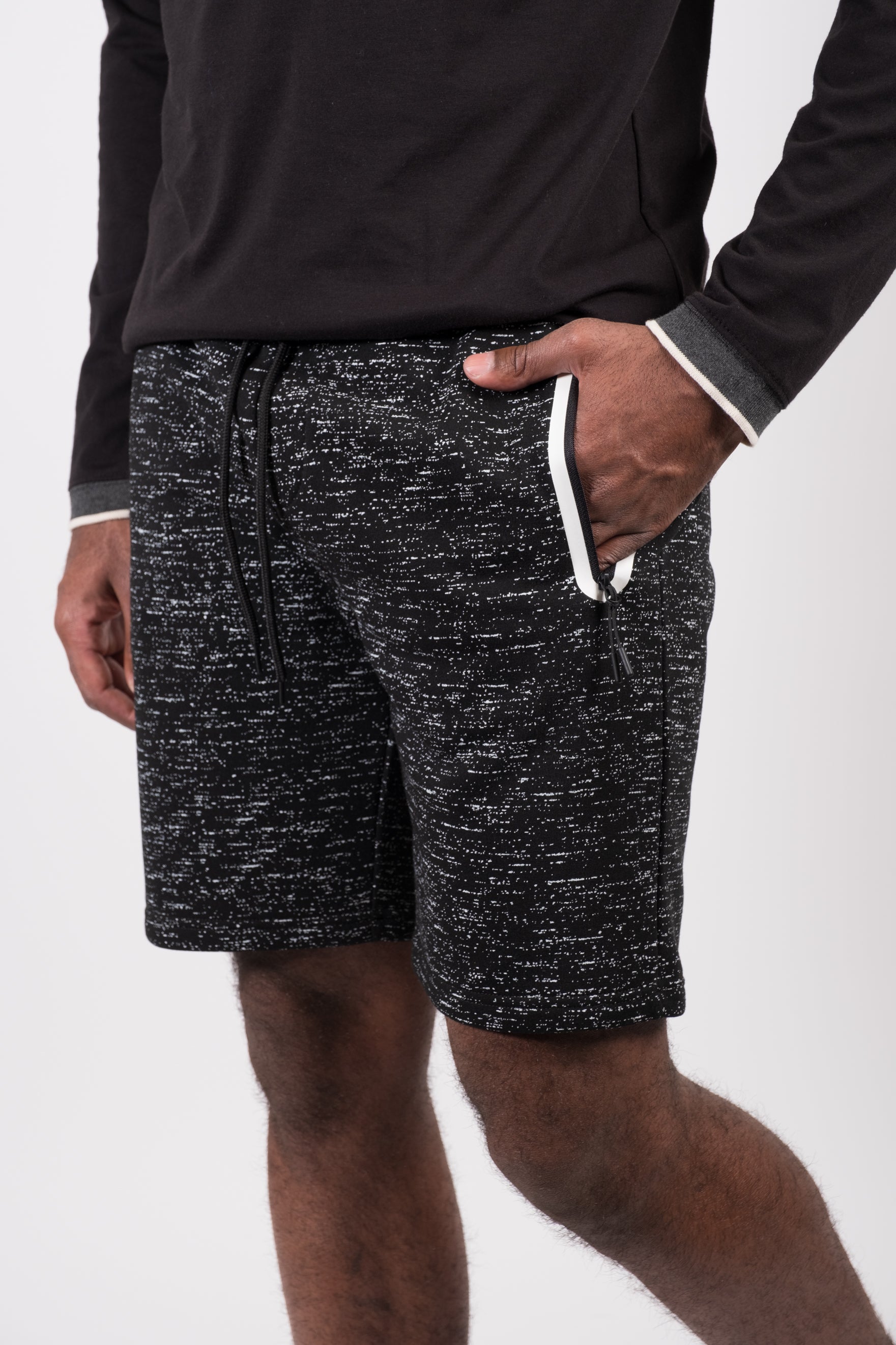Brooklyn Cloth Heat Seal Zip Shorts designed for comfort and style
#color_black-printed-space-dye