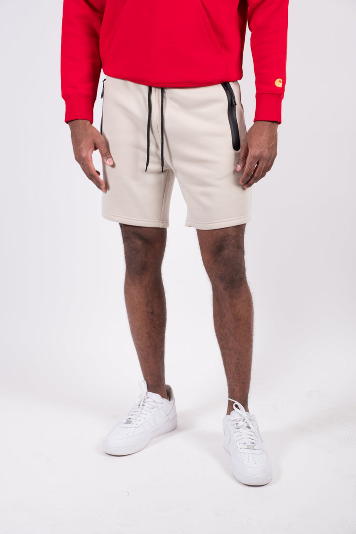 Heat Seal Zip Shorts with elastic and drawstring waist for men
#color_sand