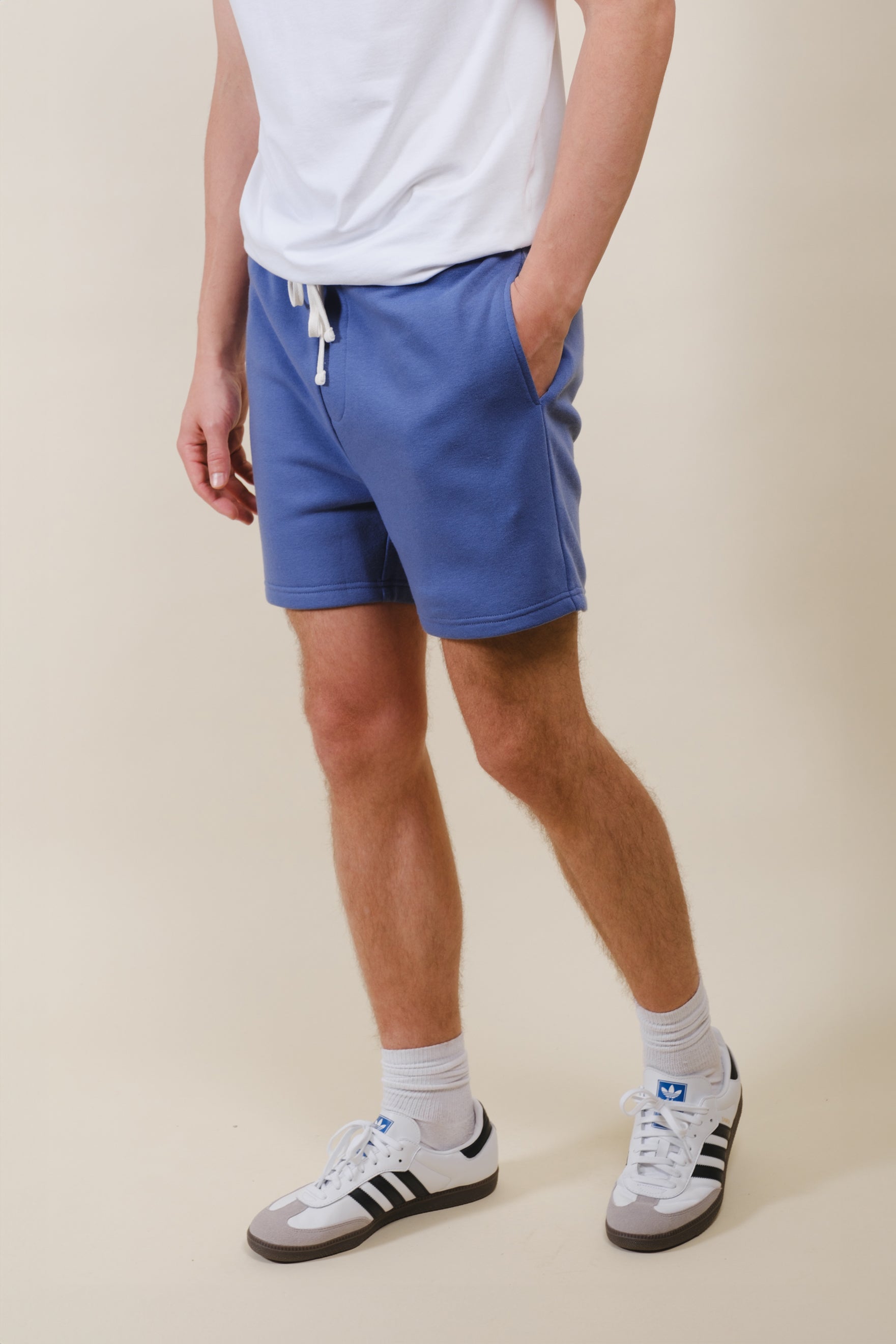Soft fleece shorts for men with 5-inch inseam and back pocket
#color_cobalt