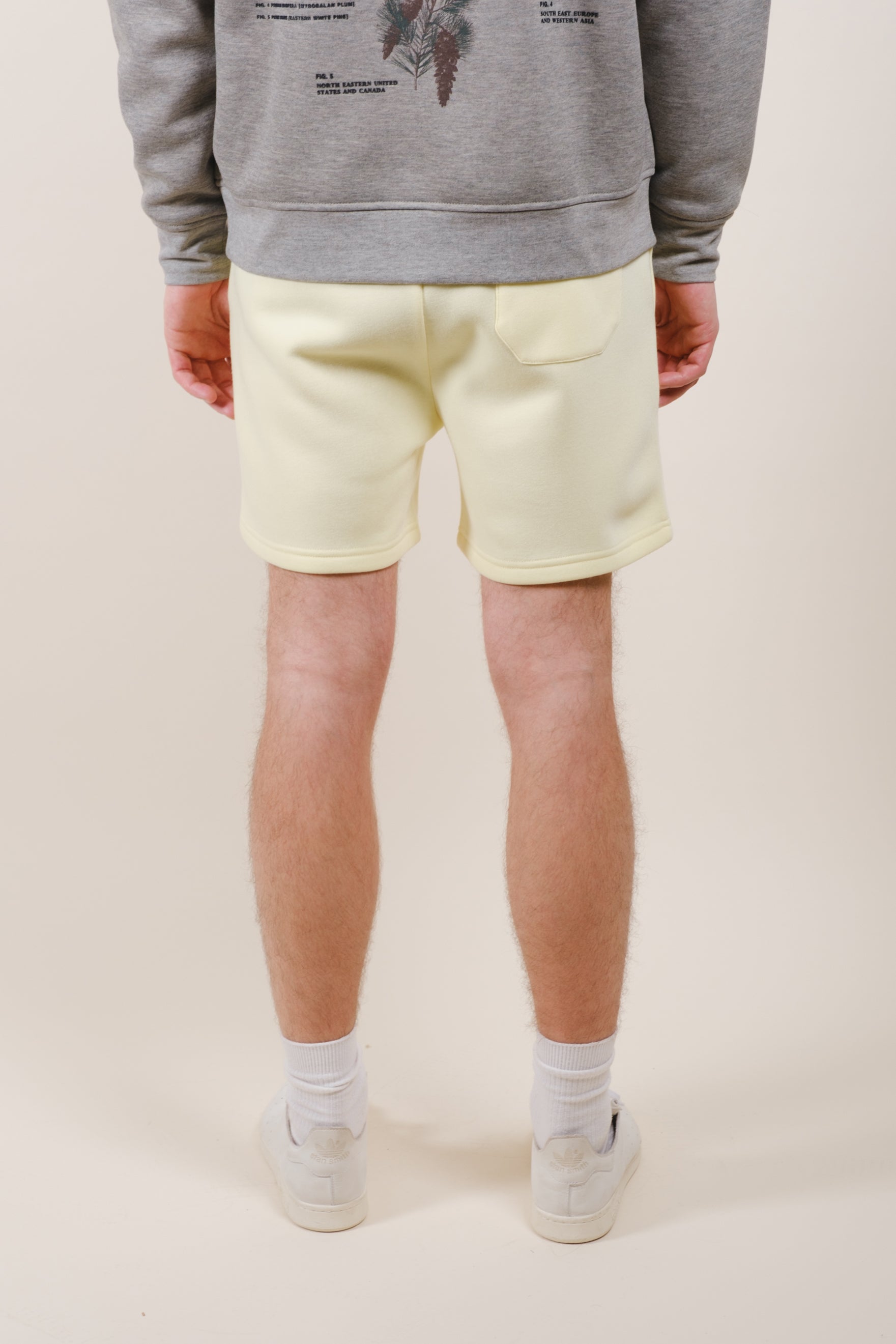 Men's 5 inch fleece shorts designed for comfort with back pocket
#color_pastel yellow