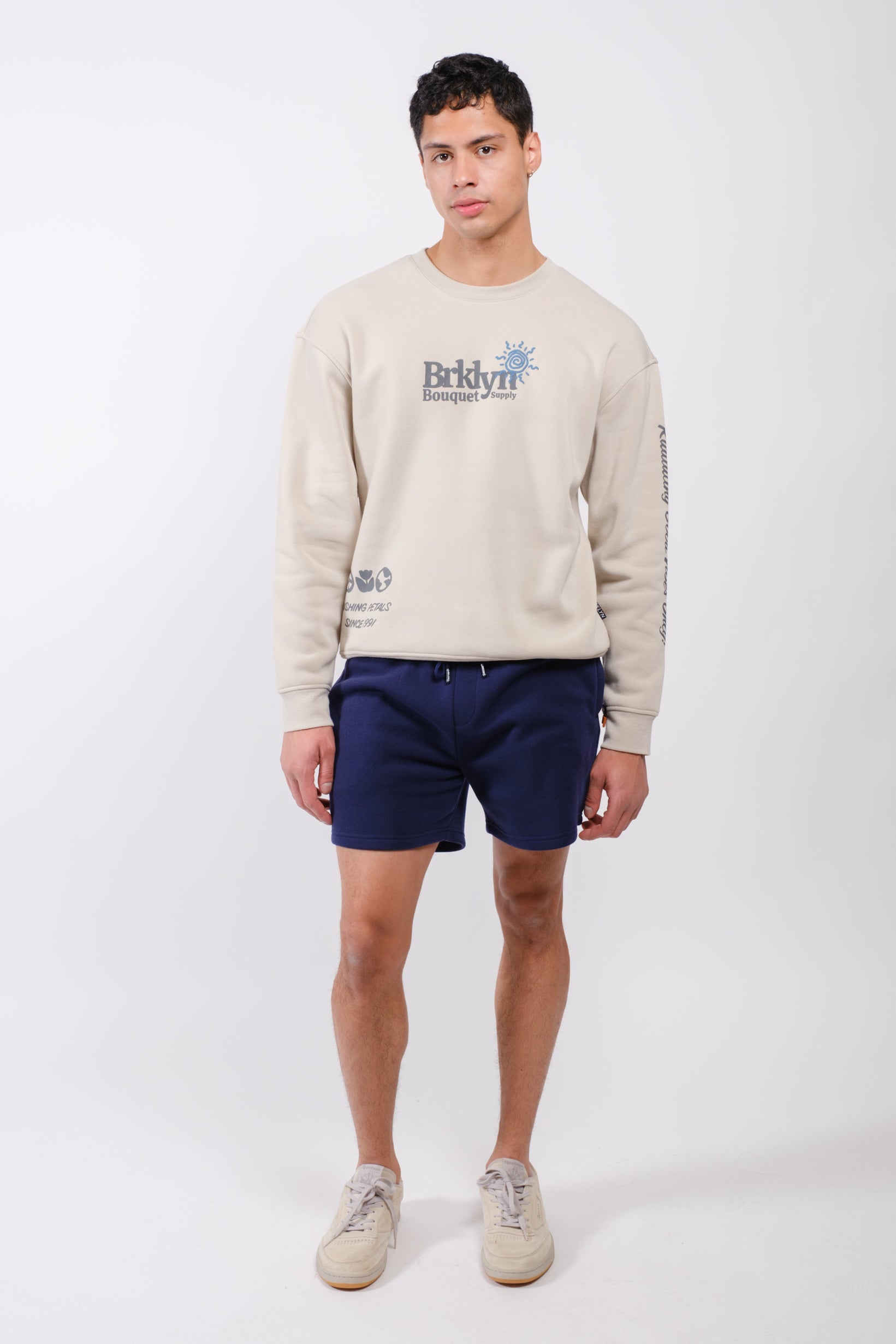 Brooklyn Cloth men’s fleece shorts with 5 inch inseam and zip pocket
#color_french navy