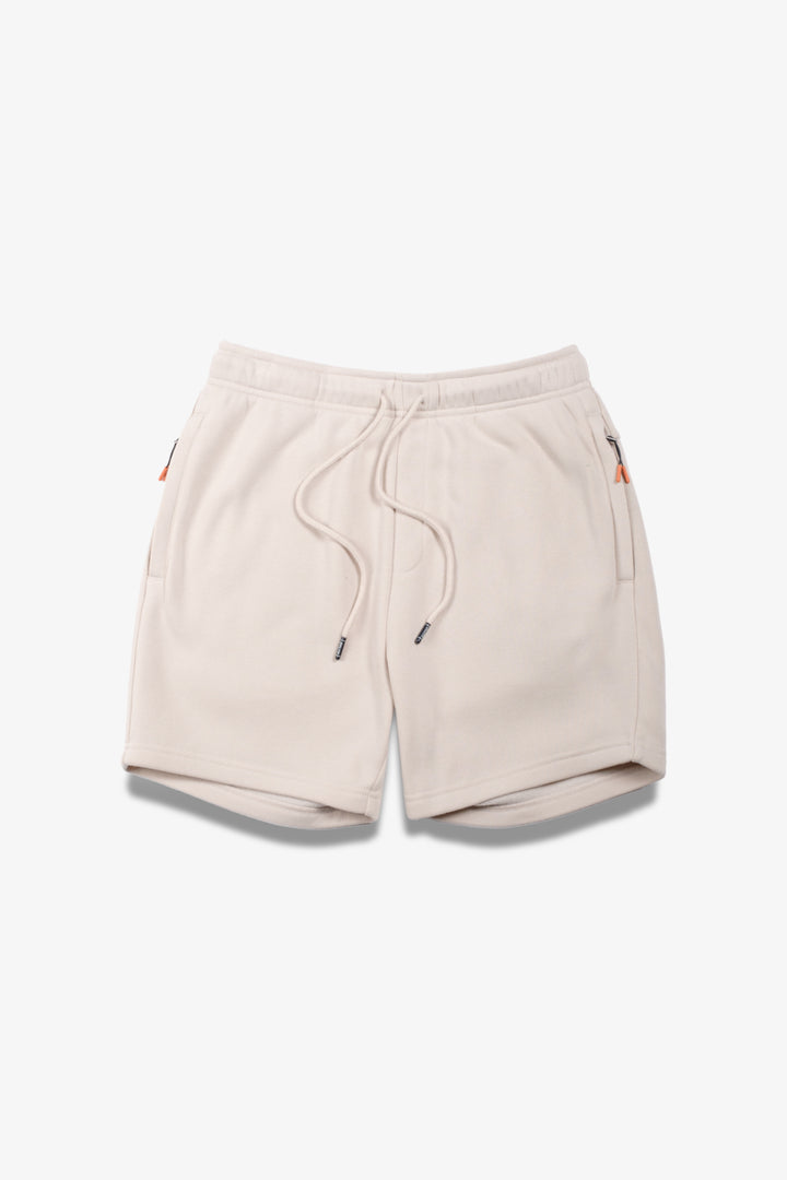 Brooklyn Cloth 5-inch inseam men’s fleece shorts with zip pocket detail
#color_sand