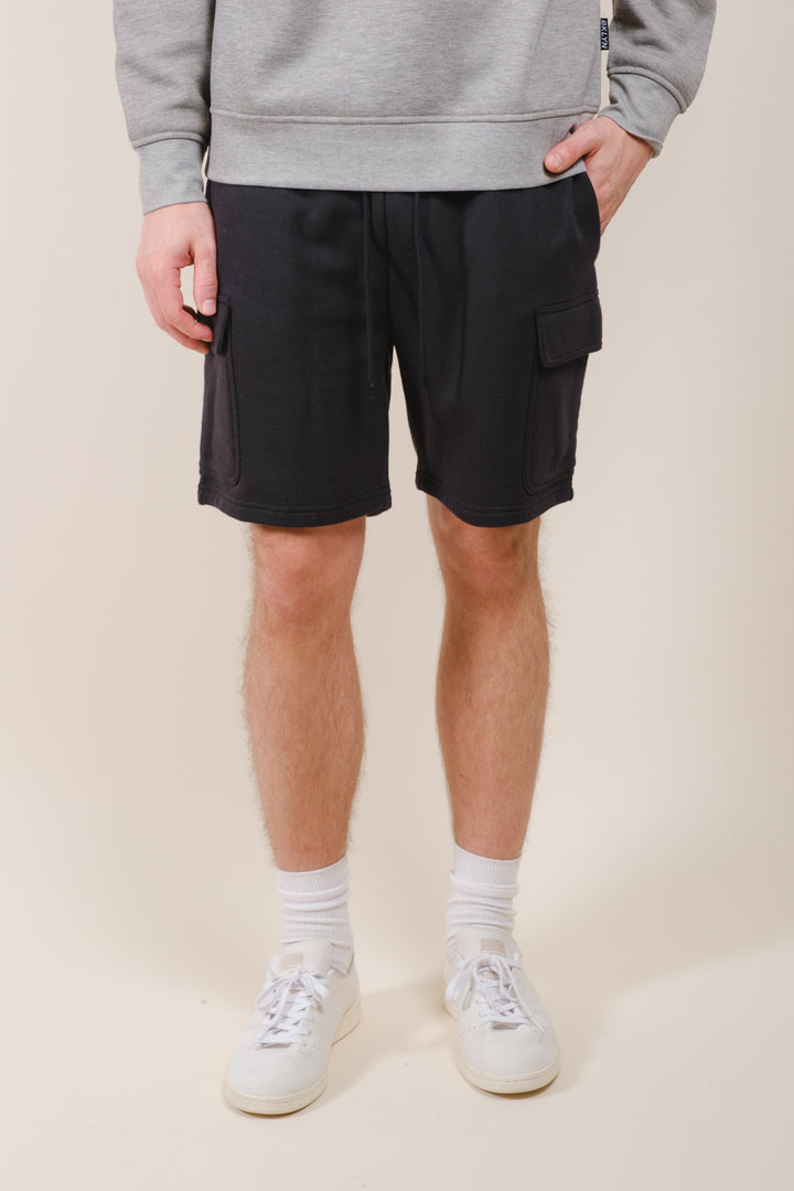 7-inch fleece cargo shorts for men with adjustable waistband
#color_black