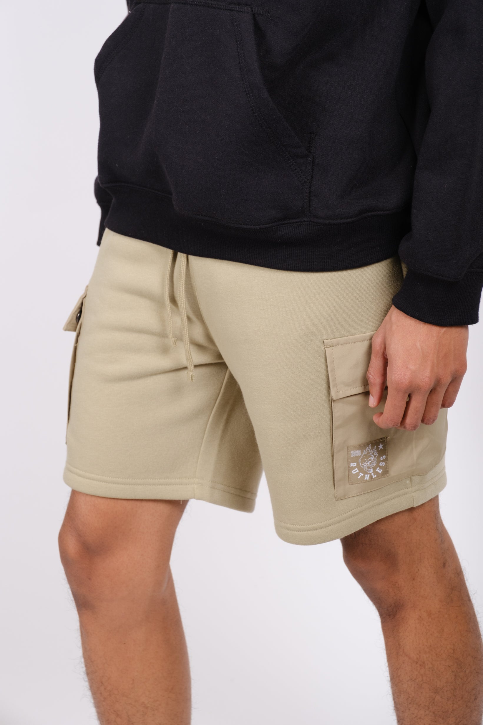 Men's 7 inch fleece shorts with stylish and functional nylon pockets
#color_olive gray