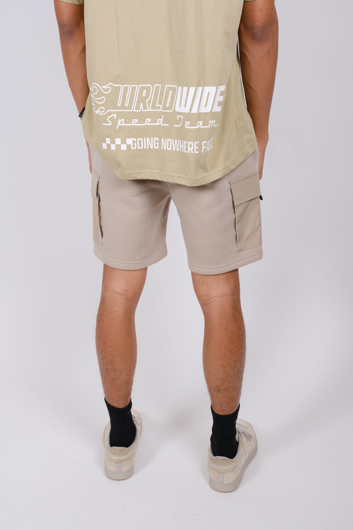 Men's 7-inch inseam fleece shorts with practical nylon pocket storage
#color_pumice-stone