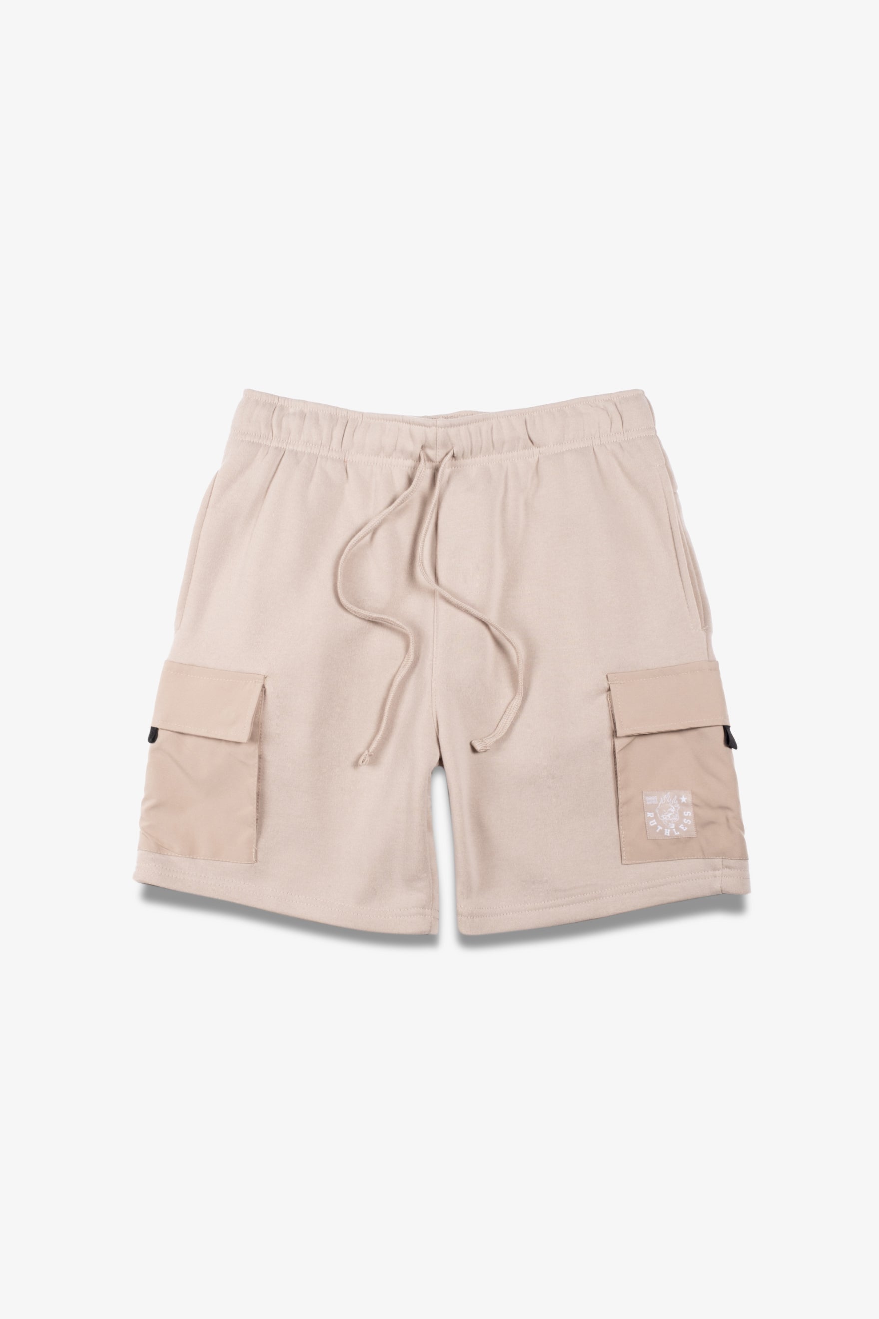 7-inch fleece shorts featuring nylon pockets and drawstring waist 
#color_pumice-stone