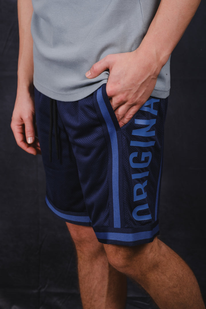 Paneled basketball shorts for men with Originals logo and elastic waist
#color_french-navy