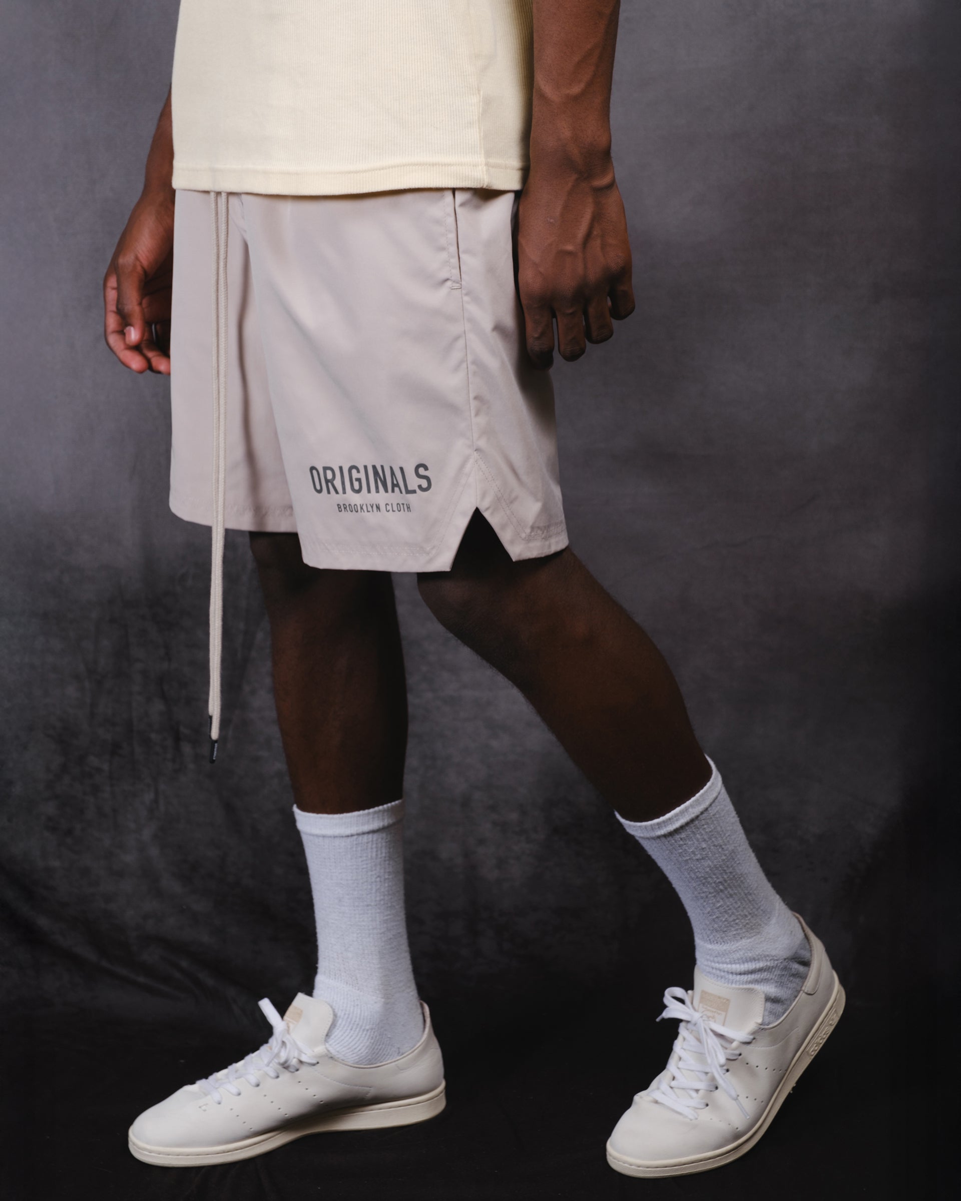 Men's Originals Retro Stretch Shorts with flexible fabric and relaxed fit
#color_sand