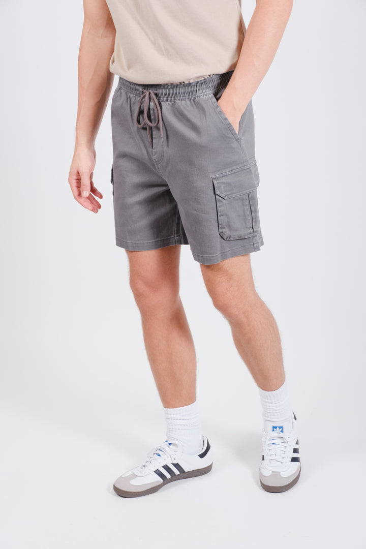 Washed Twill shorts with spacious cargo pockets and drawstring waistband #color_charcoal